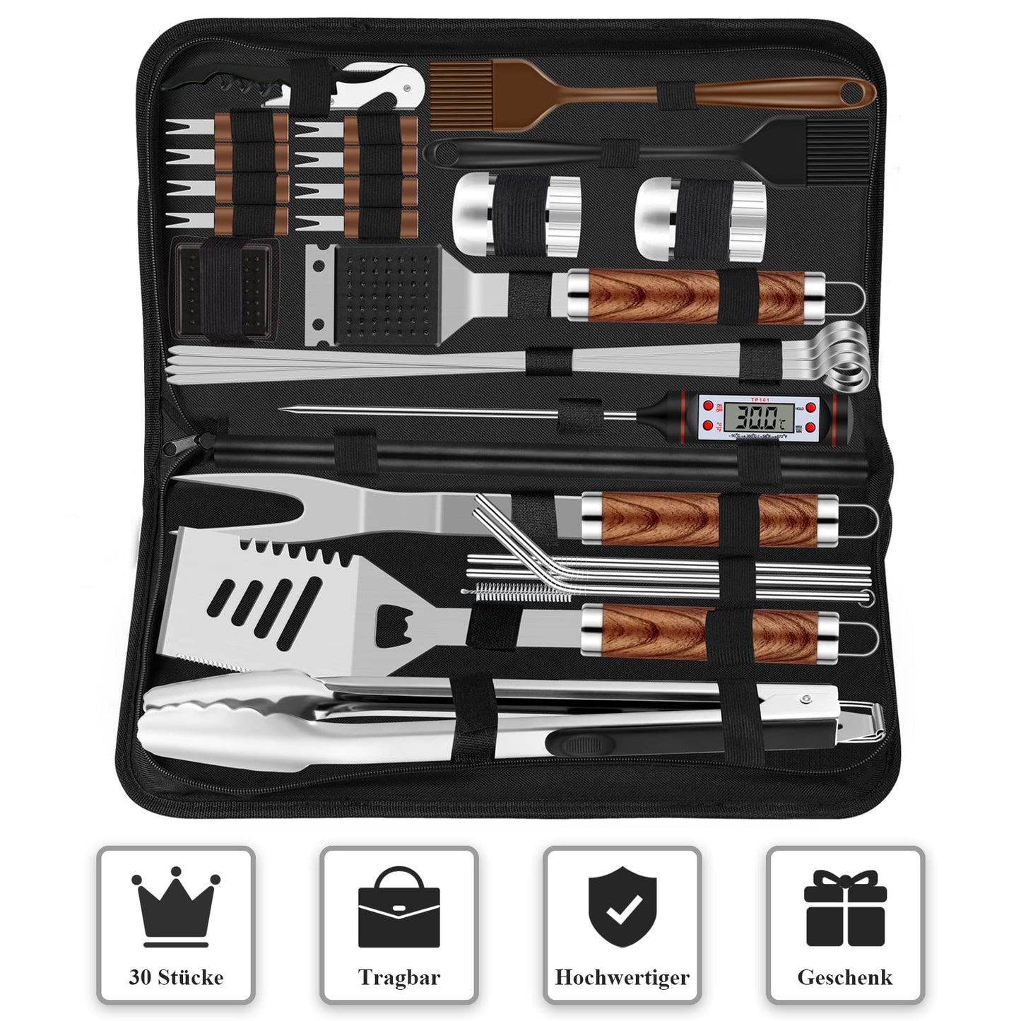 - Grilliance 30pcs Stainless Steel Grill Tools Set -