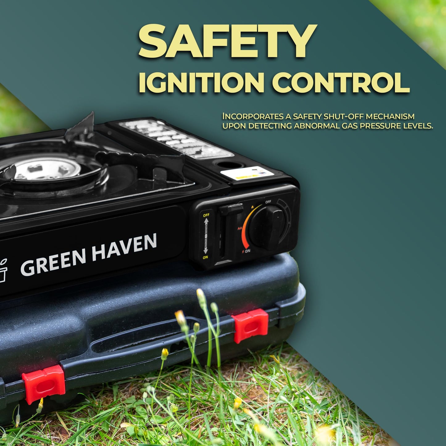 - GREEN HAVEN Black Portable Camping Stove | Comes With 4 Butane Gas & Carry Case -