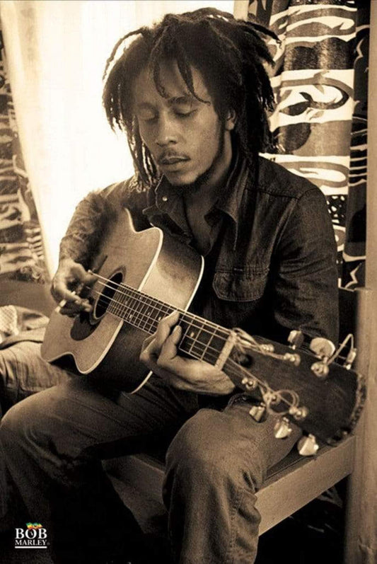 - Pyramid International Bob Marley Acoustic Guitar Sepia Music Cool | Wall Decor Art Print -
