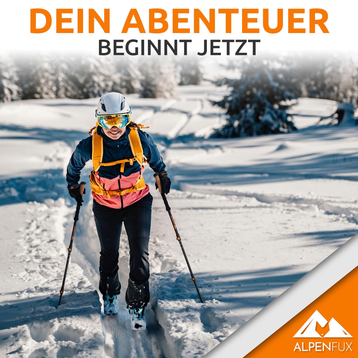 ALPENFUX® Premium Telescopic Hiking Poles, Trekking Poles, Nordic Walking Poles, Lightweight and Adjustable with Cork Handle for Men and Women, Black, Orange