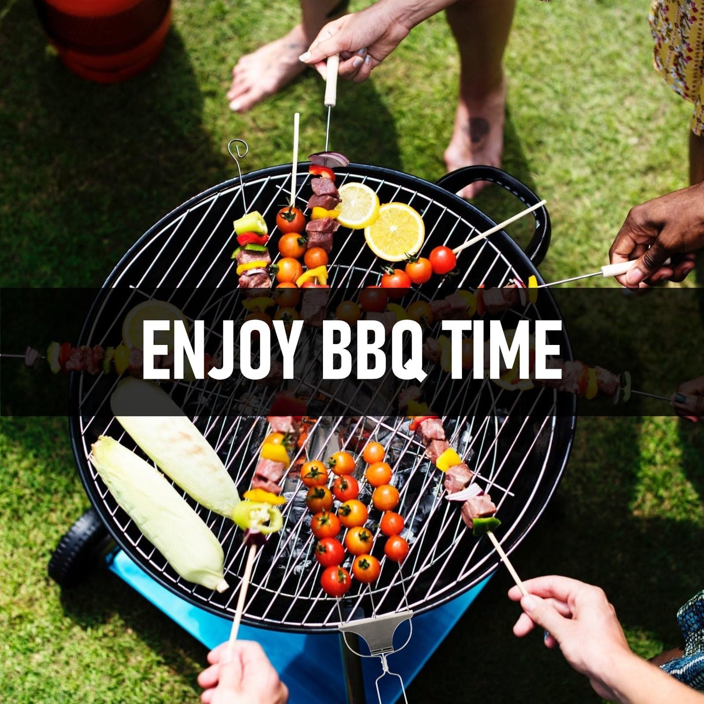 2Pcs 3 Way Skewers for Grilling, Stainless Steel BBQ Skewers with Push Bar Slider, Reusable Kebab Skewers BBQ Accessories with Oil Brush and Oxford Bag