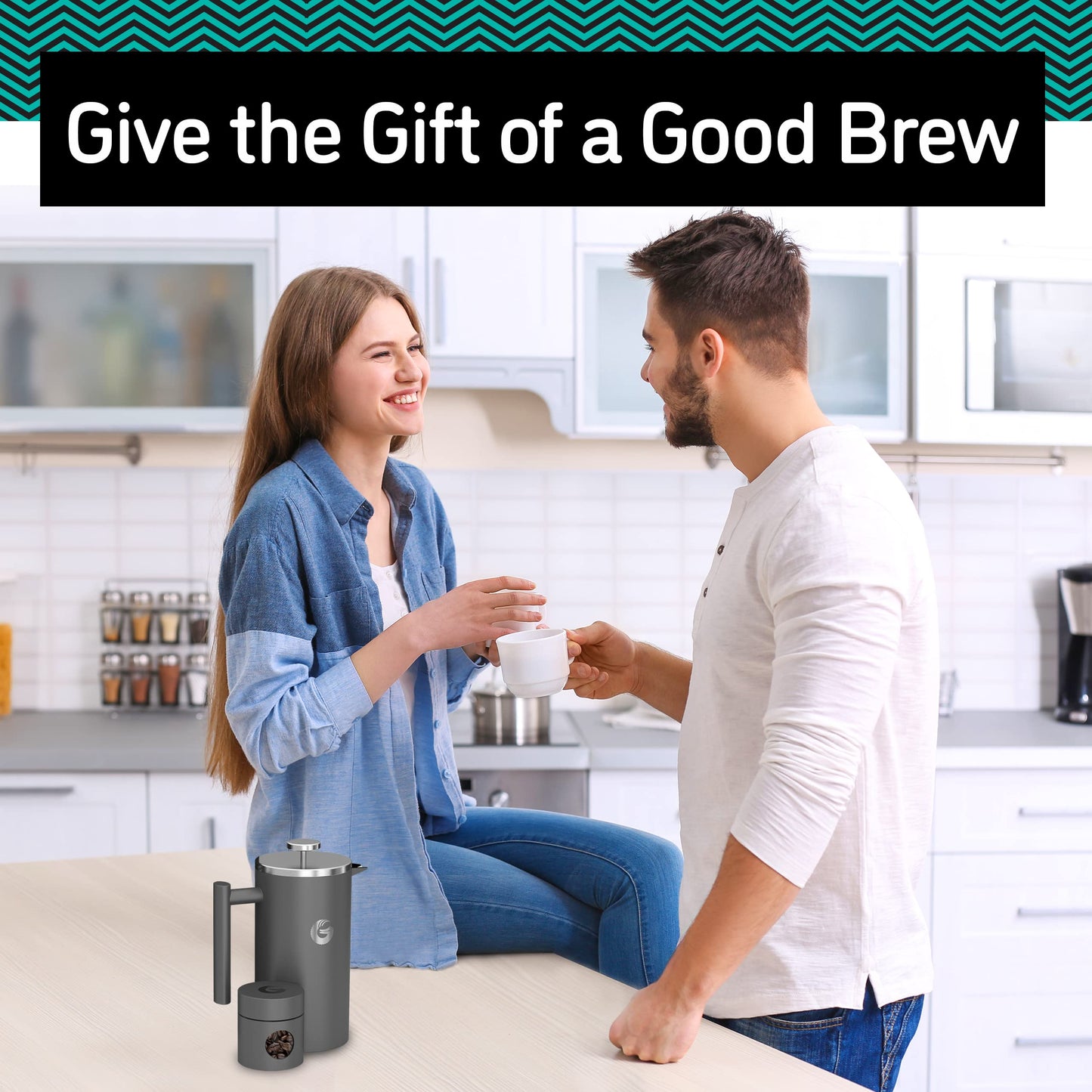 Coffee Gator Cafetiere - 1 Litre French Press Coffee Maker - Large Capacity, Double-Wall Insulated Stainless Steel Brewer - Hotter for Longer – Grey