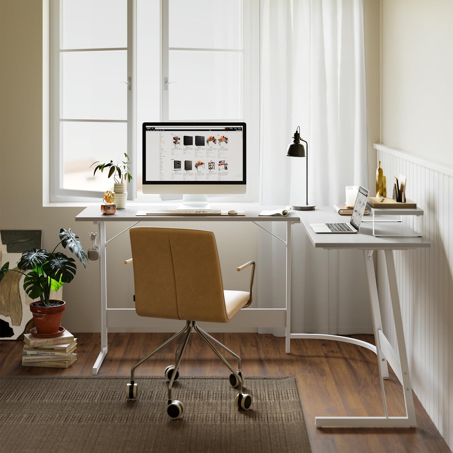 CubiCubi L Shaped Gaming Desk Computer Office Desk, 120 cm Corner Desk with Large Monitor Stand for Home Office Study Writing Workstation, White