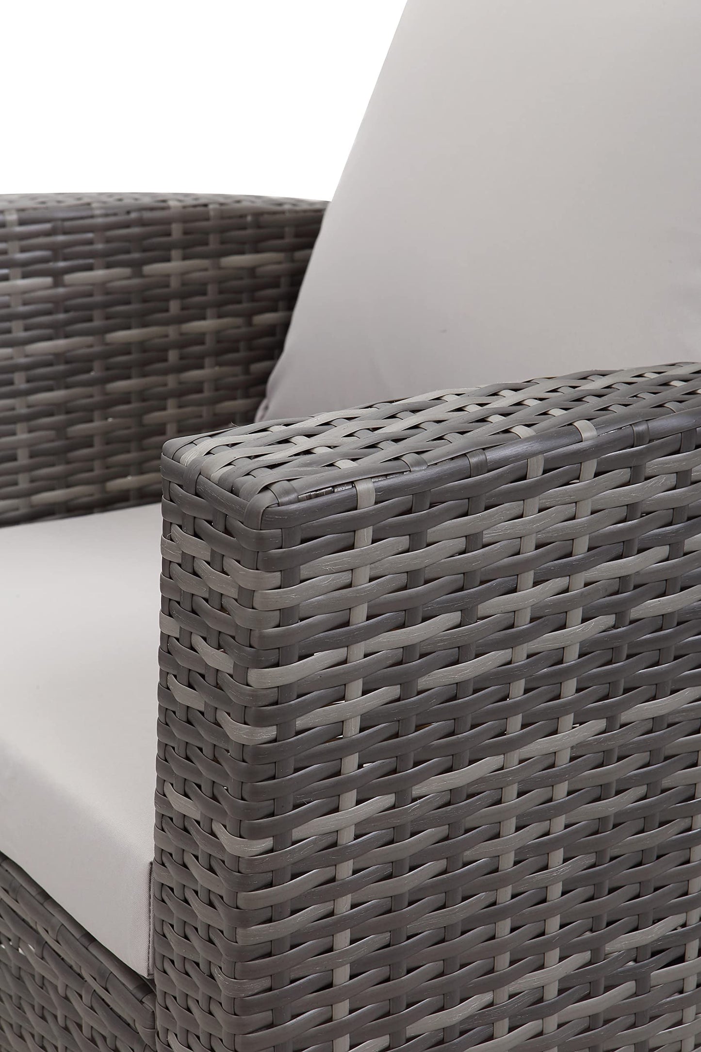 - Mixed Grey Outdoor Rattan Garden Furniture Set | Grey Cushions Luxury 4 Seater Sofa with Chairs and Coffee Table -