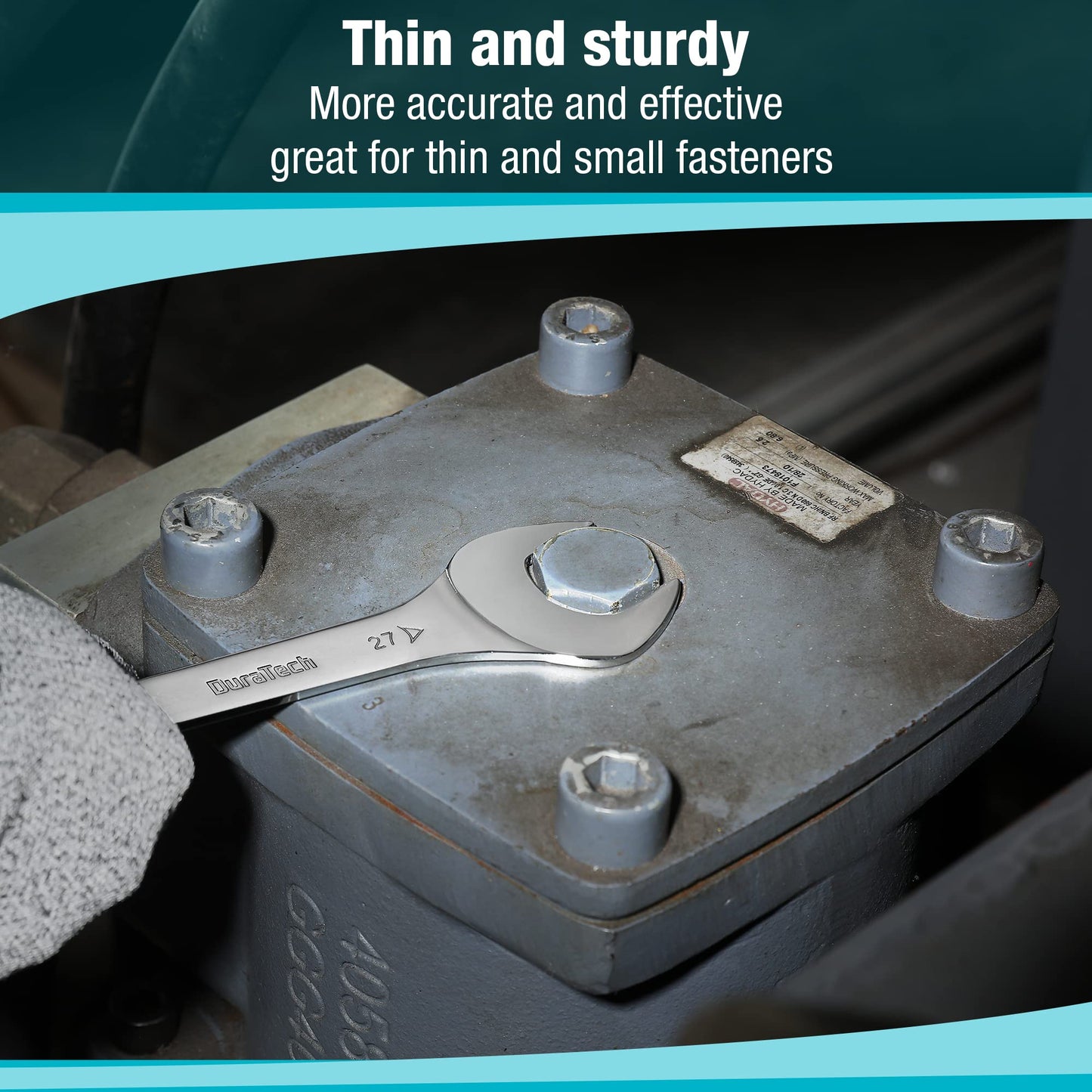 - DURATECH Double Open End Spanner Set | Super-Thin Open Ended Wrench Flat Spanner Set for Narrow Space | Carbon Steel, Mirror-Chrome Plated | 8-Piece | Metric | 5.5 mm-27 mm | Carry Pouch -