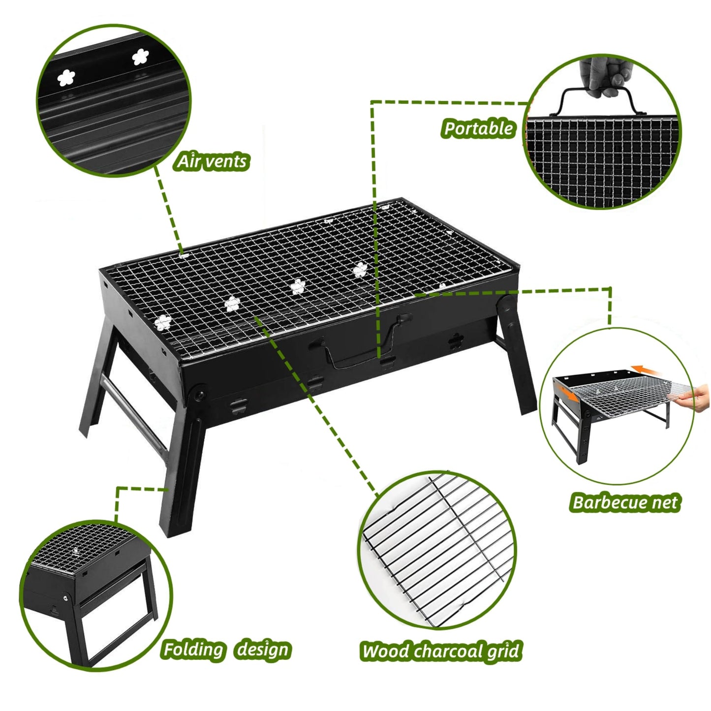 BBQ Barbecue Grill, Portable BBQ Folding Charcoal Barbecue Grill Disposable BBQ Barbecue Smoker Grill Small Stainless Steel Barbecue Grill for Outdoor Camping Garden Picnic Trip Beach