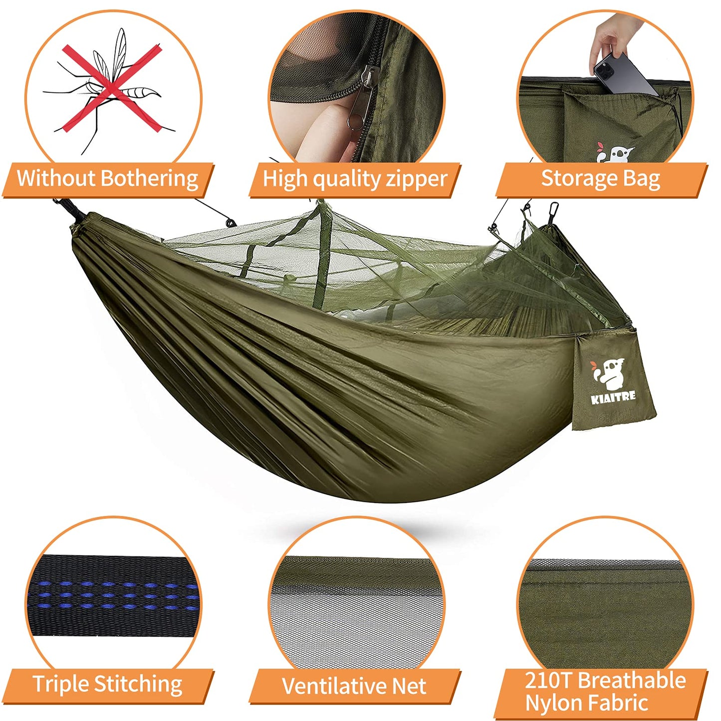 - Kiaitre Camping Hammock | Mosquito Net | 210T Quick-drying Parachute Nylon Lightweight Portable Travel Hammock -