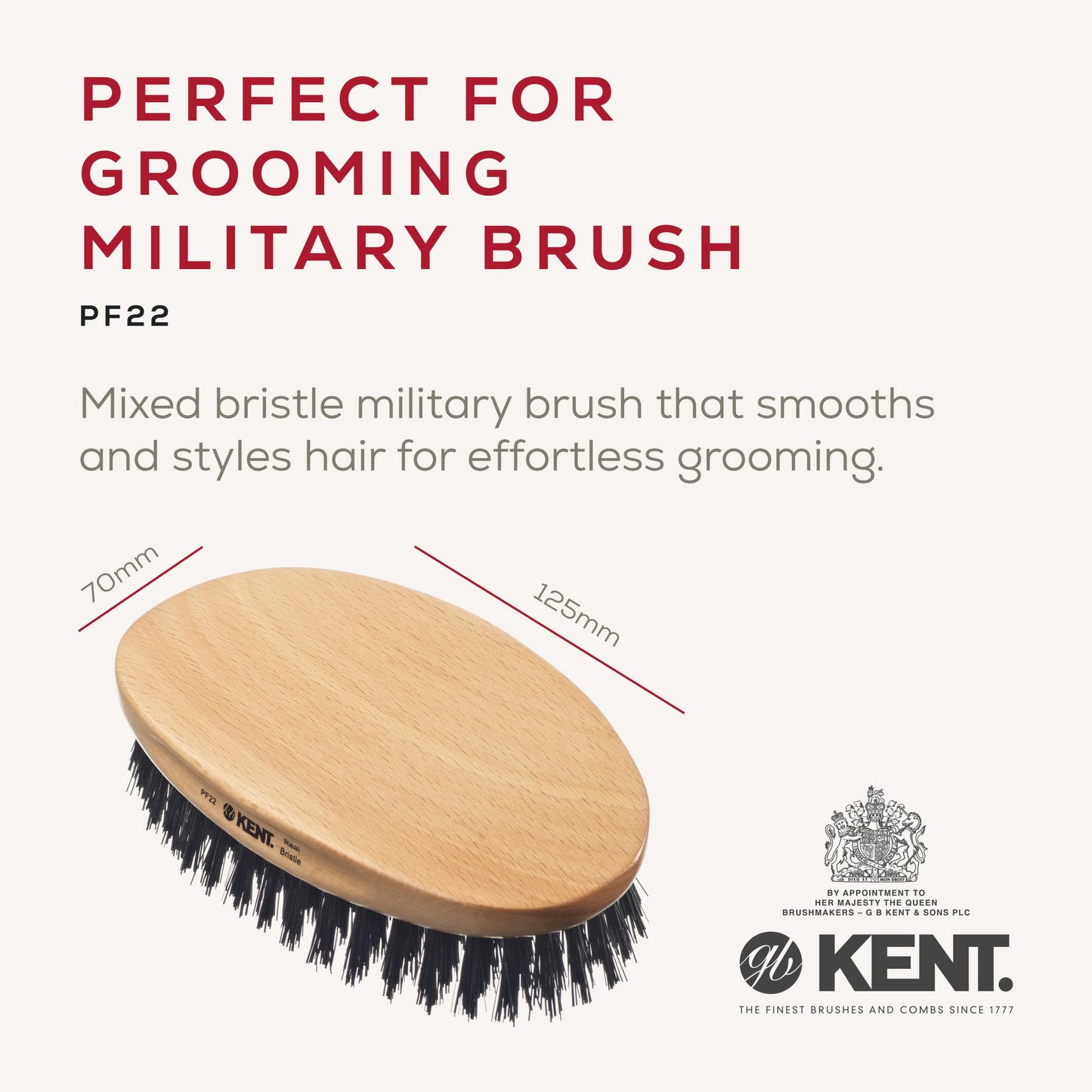 - Kent Military Oval Beech and Bristle Hairbrush -
