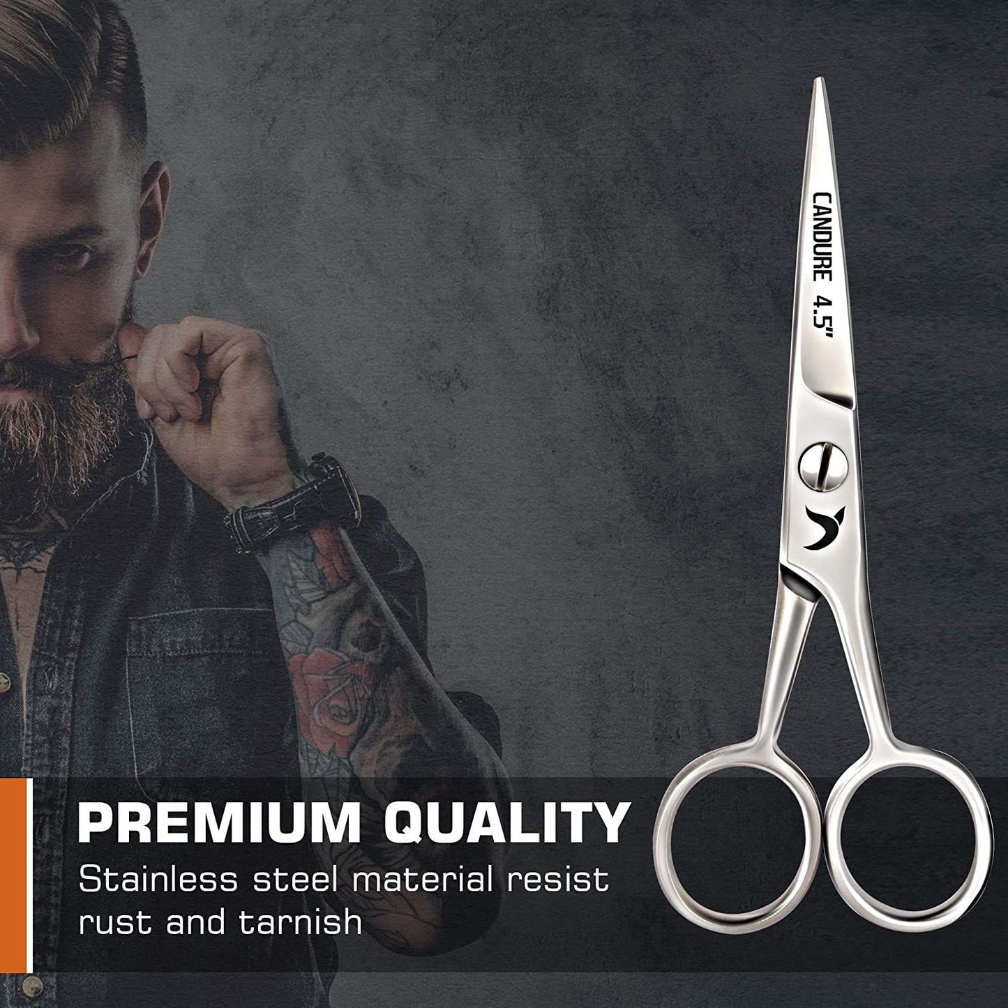 Candure Beard Scissors Professional Moustache Scissors Ear and Nose Hair Trimming Scissors Stainless Steel, Safety Use for Eyebrows, Eyelashes, and Ear Hair