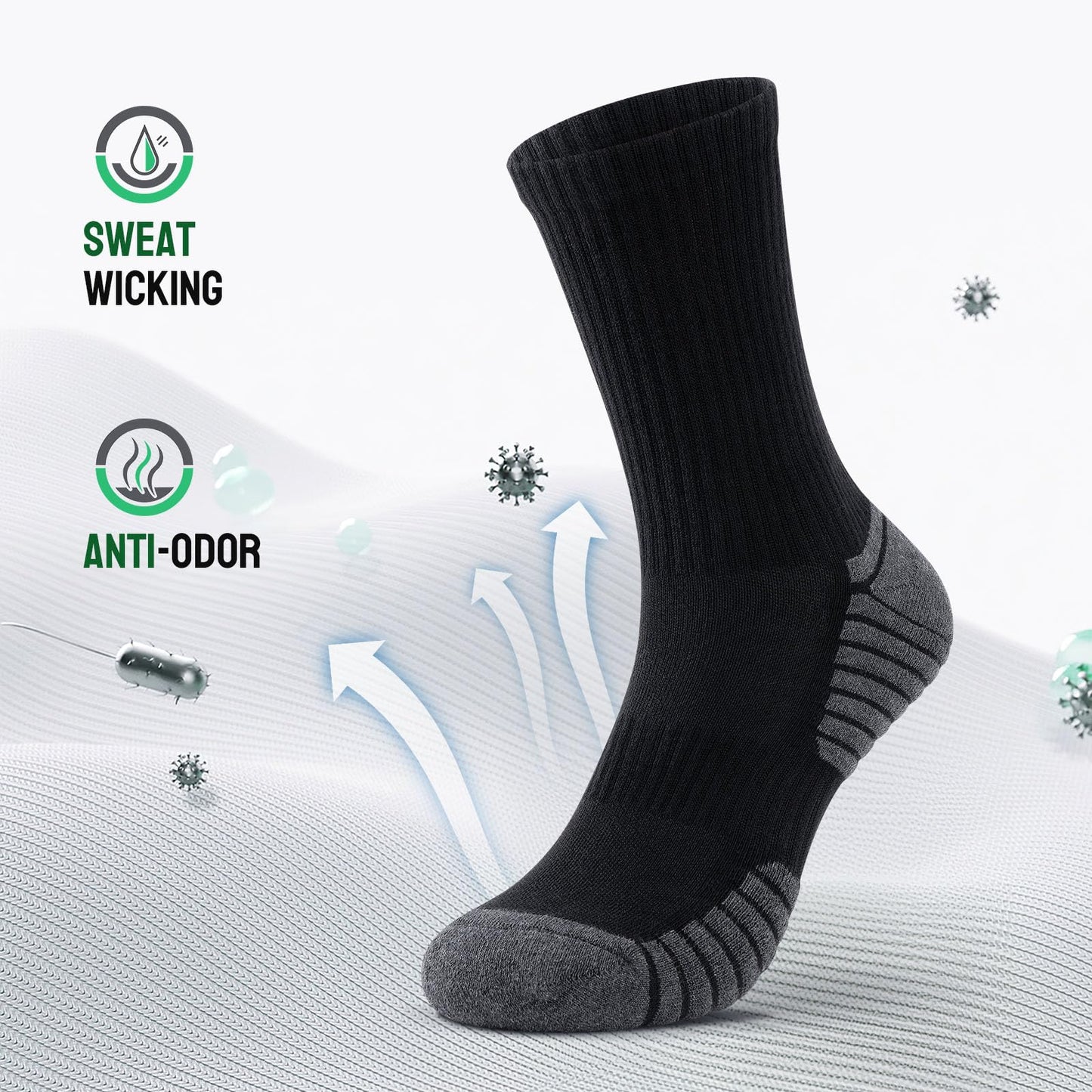 Alaplus Mens womens Socks 6 Pairs Wicking Breathable Cushion Comfortable Casual Crew Socks Outdoor Multipack Performance Hiking Trekking Walking Athletic Socks