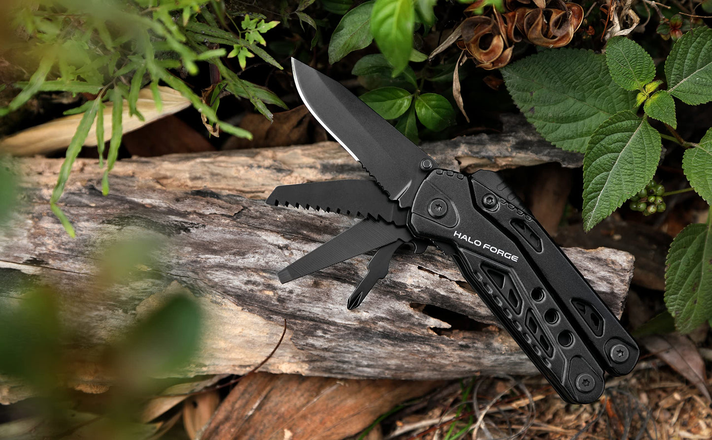- HALO FORGE 13 in 1 Camping Multi Tool | Premium Stainless Steel Folding Gadgets | Survival Fishing EDC Pocket Small Utility Kit -