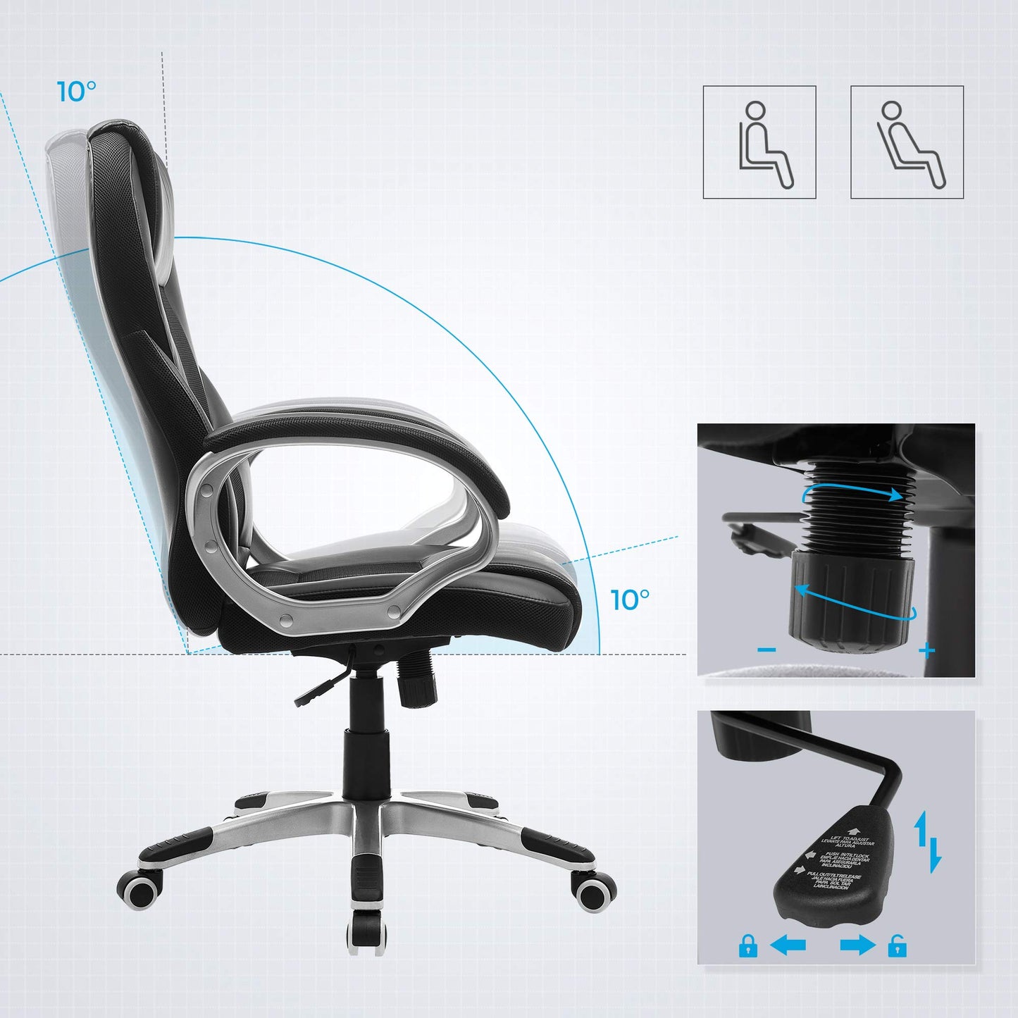 - SONGMICS Executive Office Chair | High Back | Height Adjustable | Ergonomic | Black | 73 x 70 x (112-122) cm -