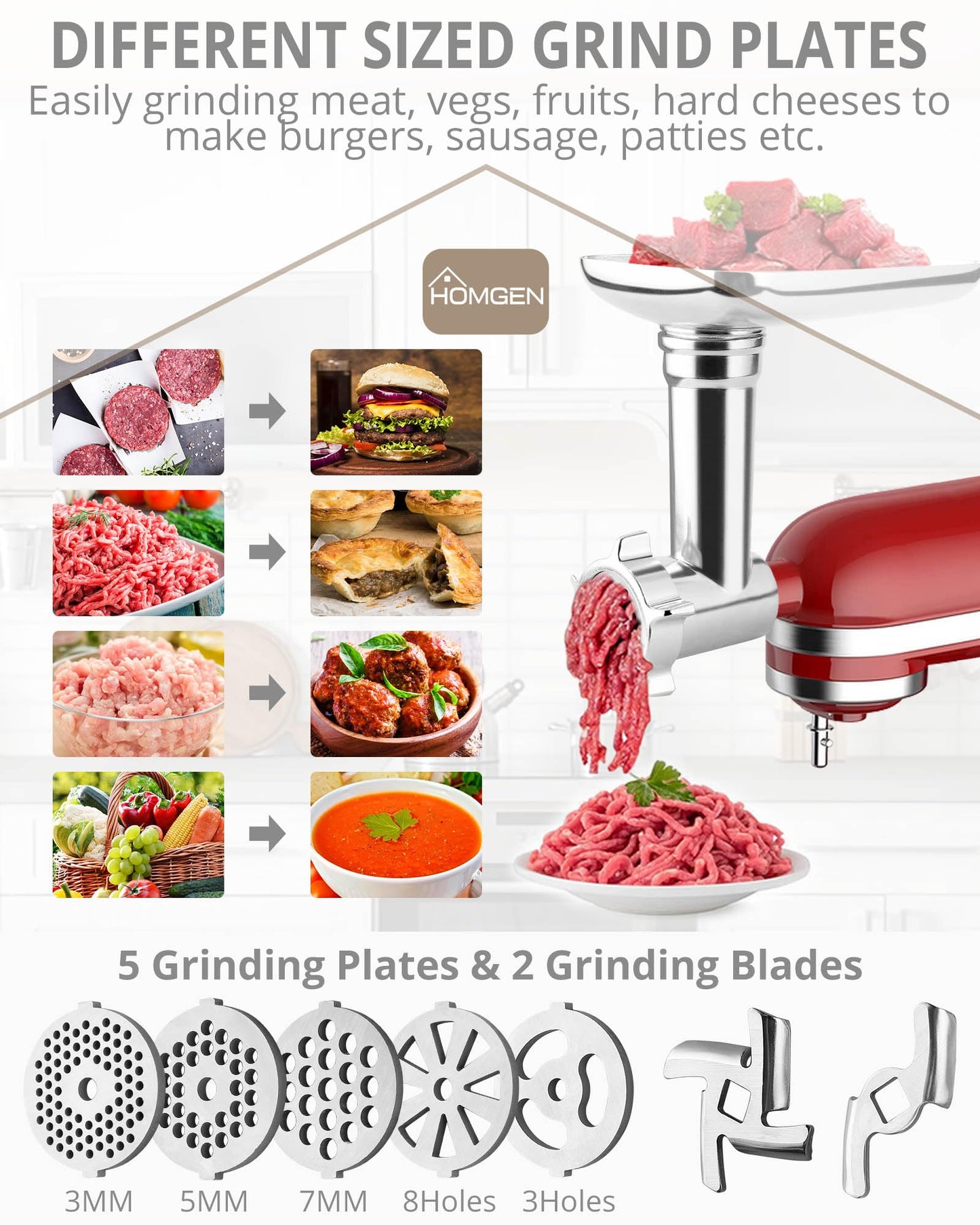 - HOMGEN Meat Grinder Attachment For All Kitchenaid Stand Mixers -