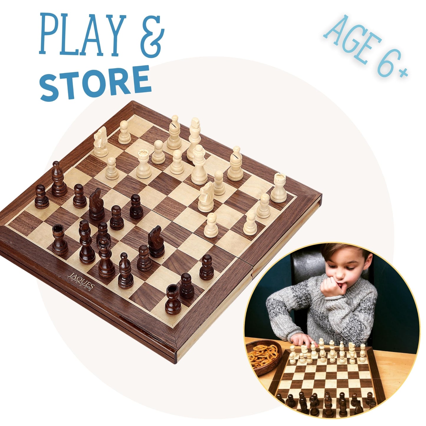- Jaques of London Wooden Chess Set | Folding Chess Board & Pieces -