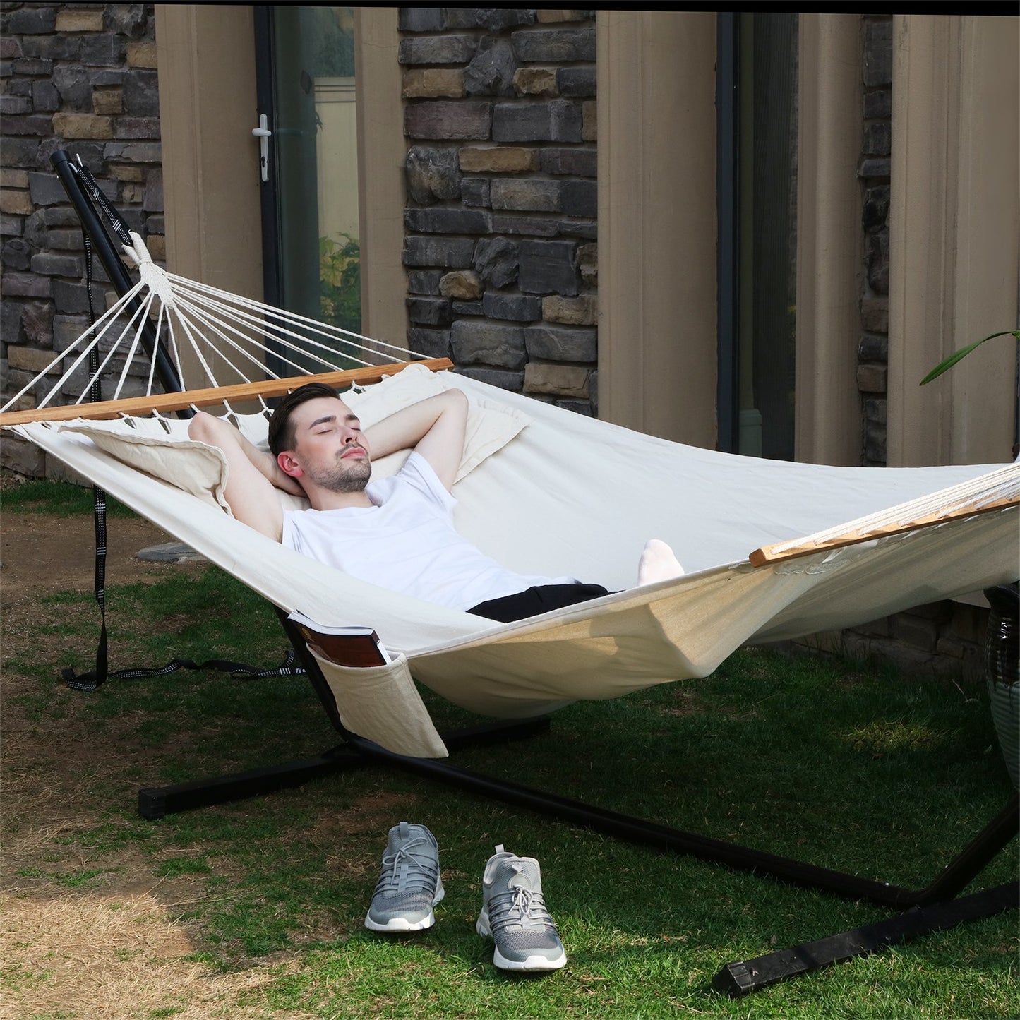 - SONGMICS Double Hammock with 2 Pillows | Swing Bed Suitable for 2 Person |  Load Capacity 300 kg | Beige GDC22M -