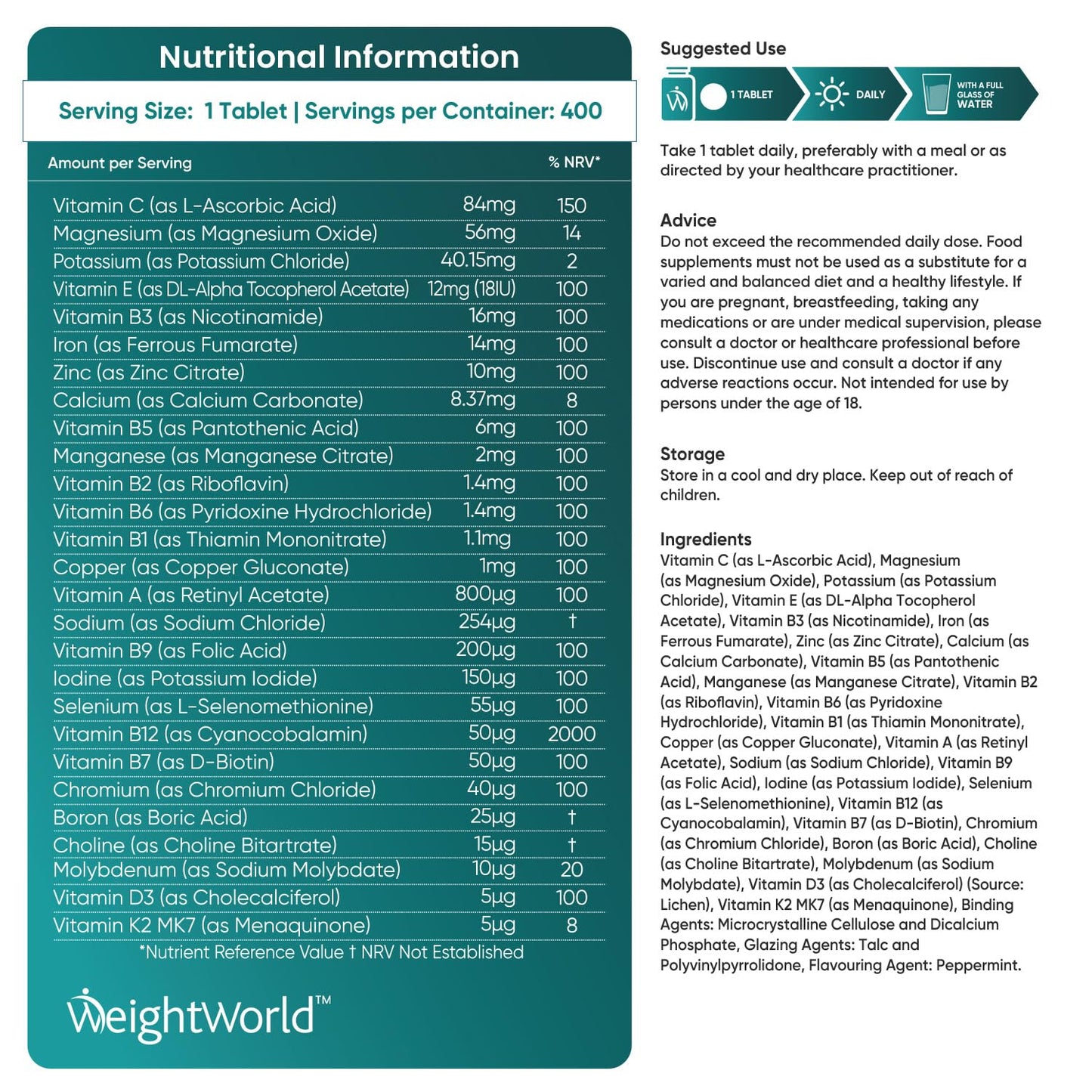 -Multivitamin Tablets for Men & Women  | 400Tablets (1+ Year Supply) 1 Tablet a Day -