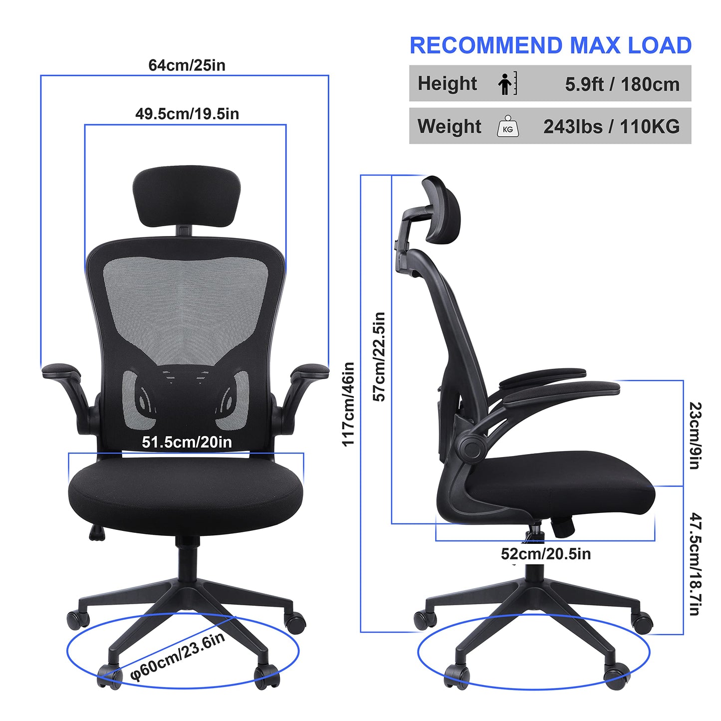 - JAJALUYA Office Chair | Mesh Computer Chair | Adjustable Headrest | Lumbar Support -