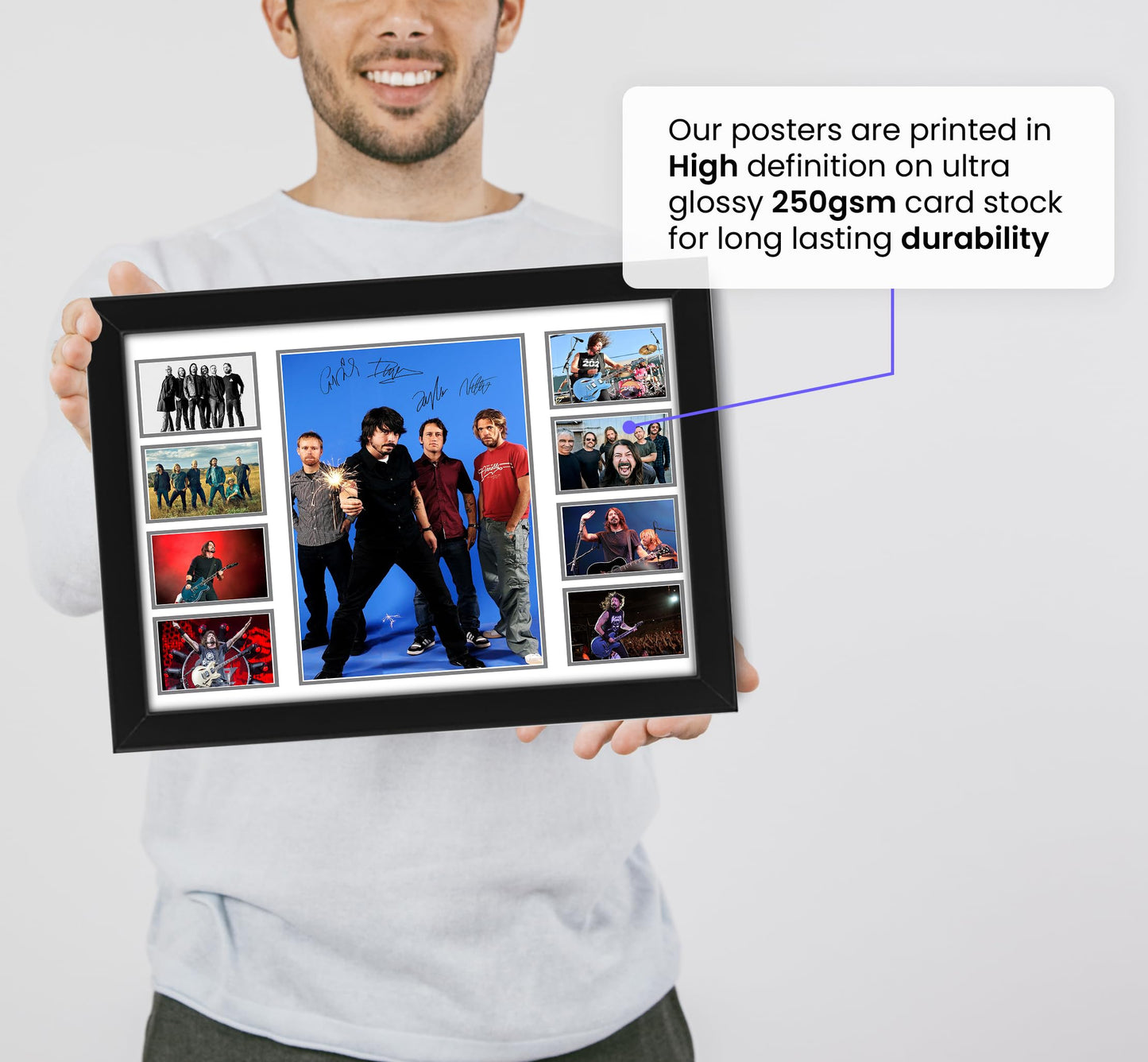 - Foo Fighters Autographed Collage Poster Print | Limited Edition Signed Memorabilia | Framed A3 -