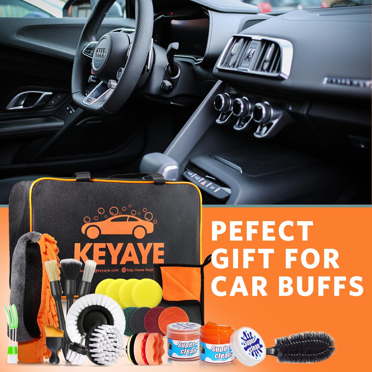- KEYAYE 25 Pcs Car Cleaning Kit | Car Detailing Kit | Ultra-Soft Car Detailing Brushes | Car Washing Kit with Microfibre Cleaning Cloth -