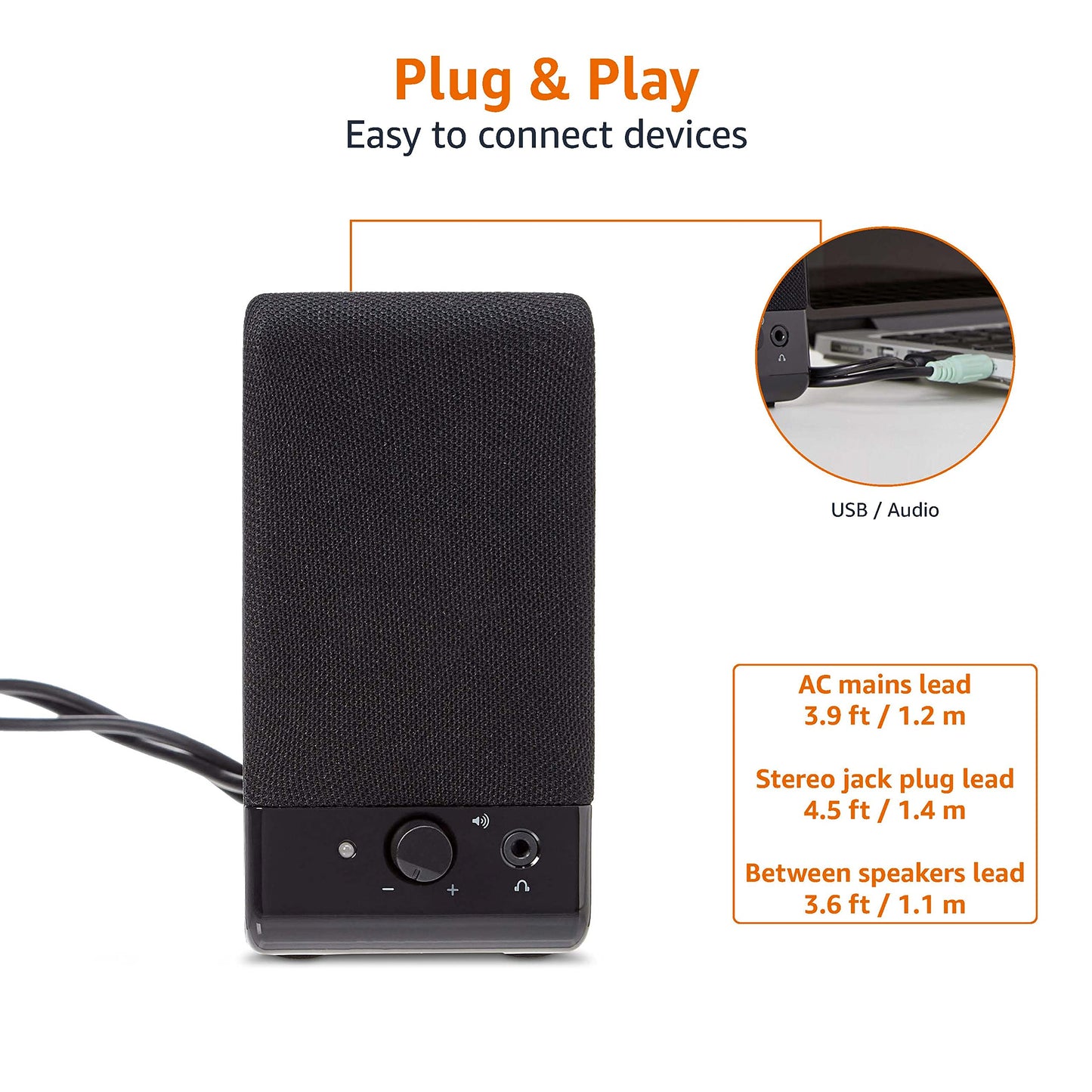 Amazon Basics Computer Speakers For Desktop or Laptop PC, USB-Powered, Black