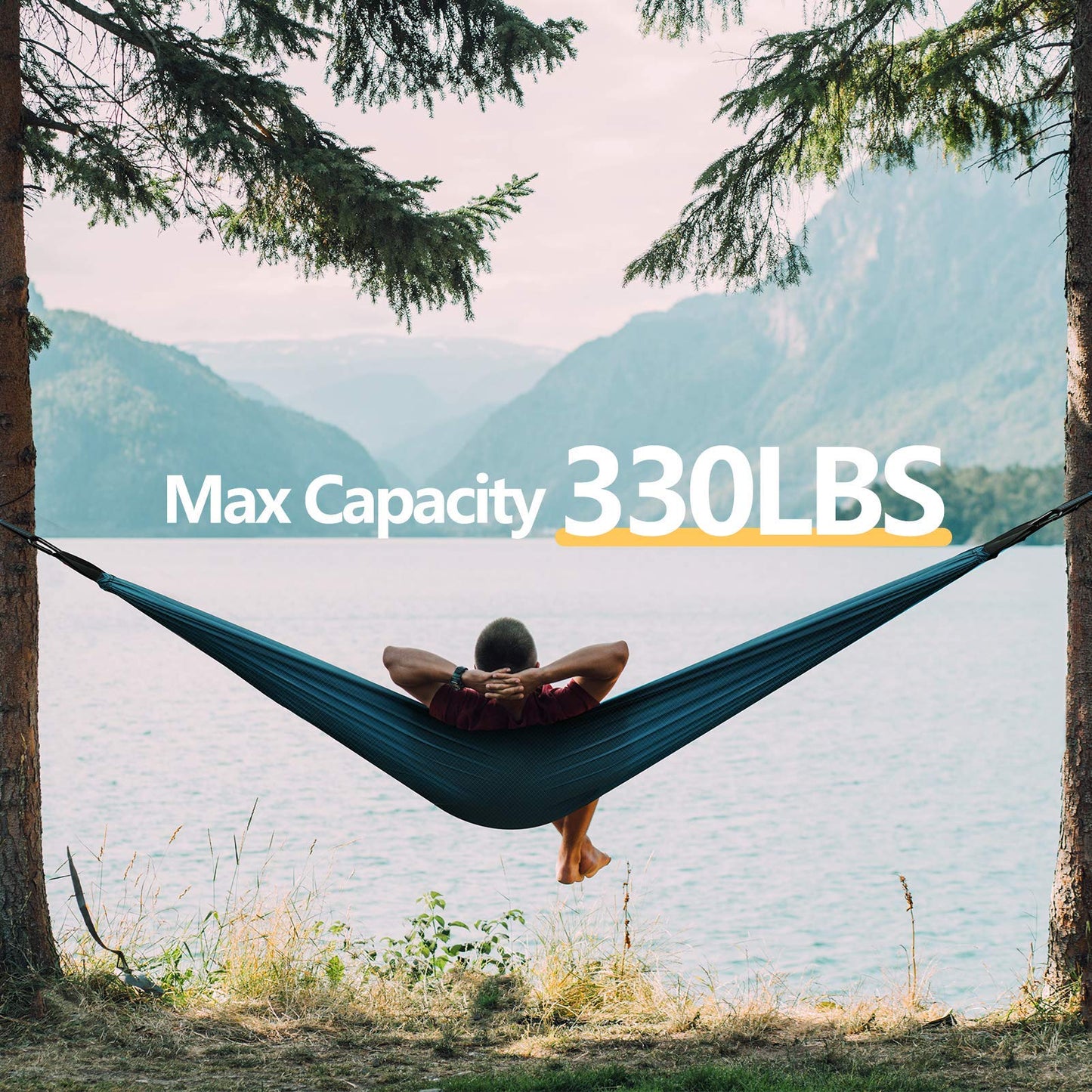 COVACURE Camping Hammock - 270 * 150cm Ultralight 70-Denier Durable & Breathable Nylon Travel Hammocks with Two 10FT Tree Straps for Outdoor Camping Accessories (330lbs Capacity), Blue