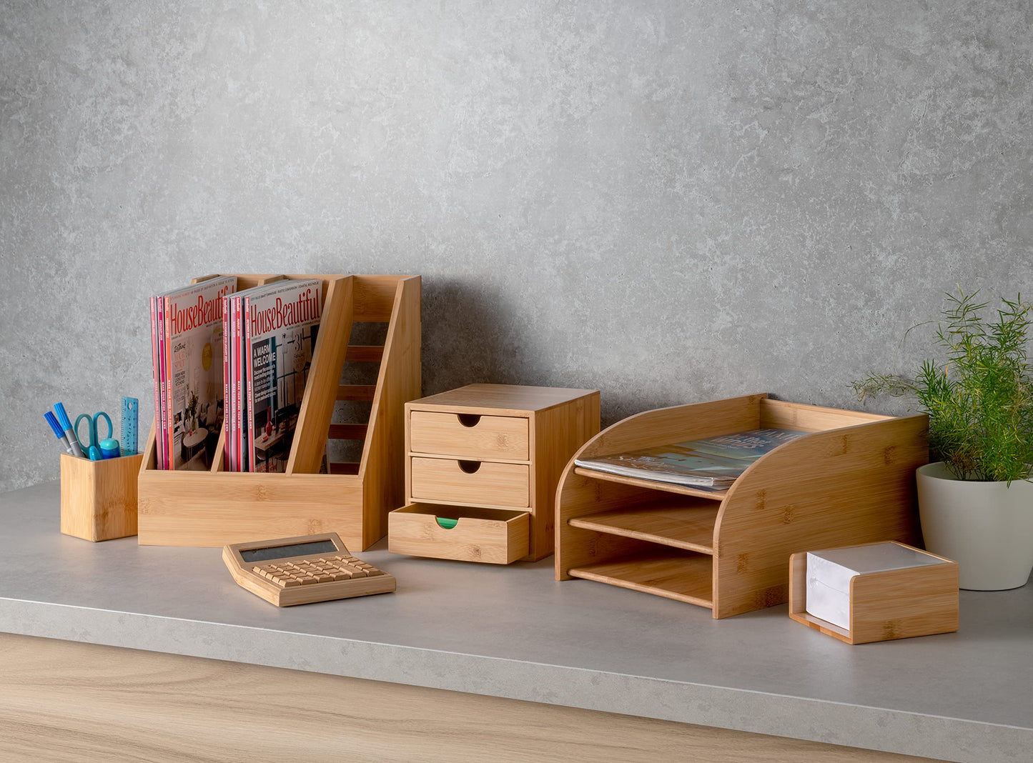 - OSCO Bamboo Square Pen Pot | Wood Pencil Holder | Desk Tidy | Office Organiser -