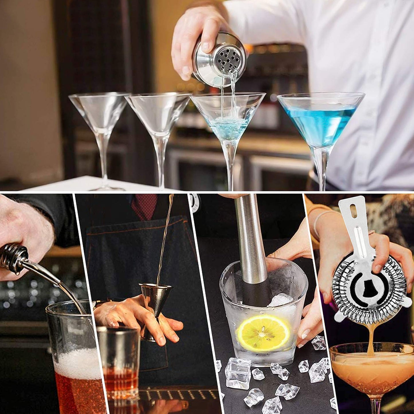 Cocktail Shakers Set,7 Pieces Cocktail Making Kit,Cocktail Shaker Set 750ml Stainless Steel Bar Tool Set Bartender Kit with Double Jigger,Muddler,Strainer,Pourers,Mixing Spoon