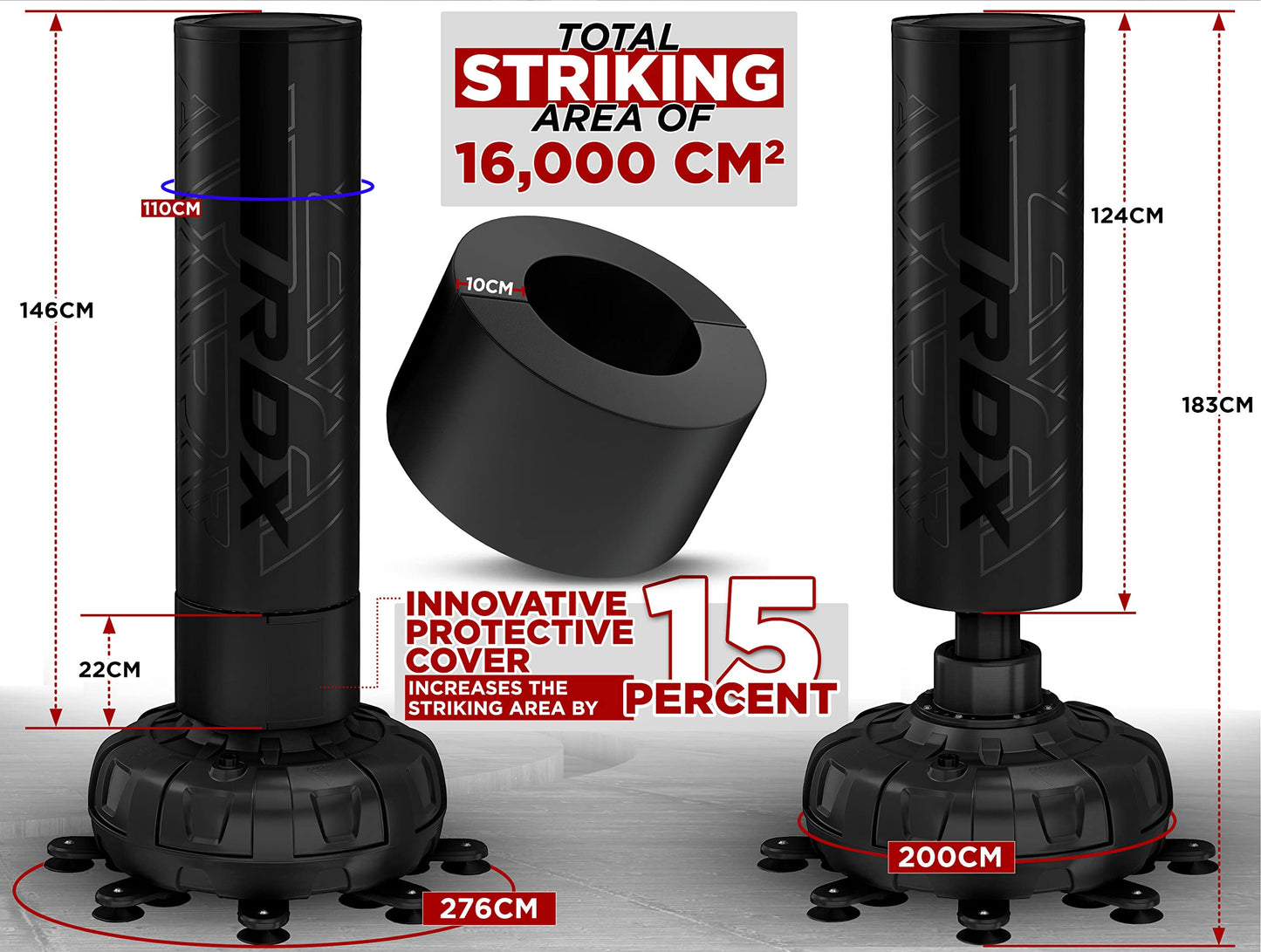 - RDX XXL 150KG 6ft Free Standing Punch Bag | Gloves & Cover | Heavy Pedestal Bag -