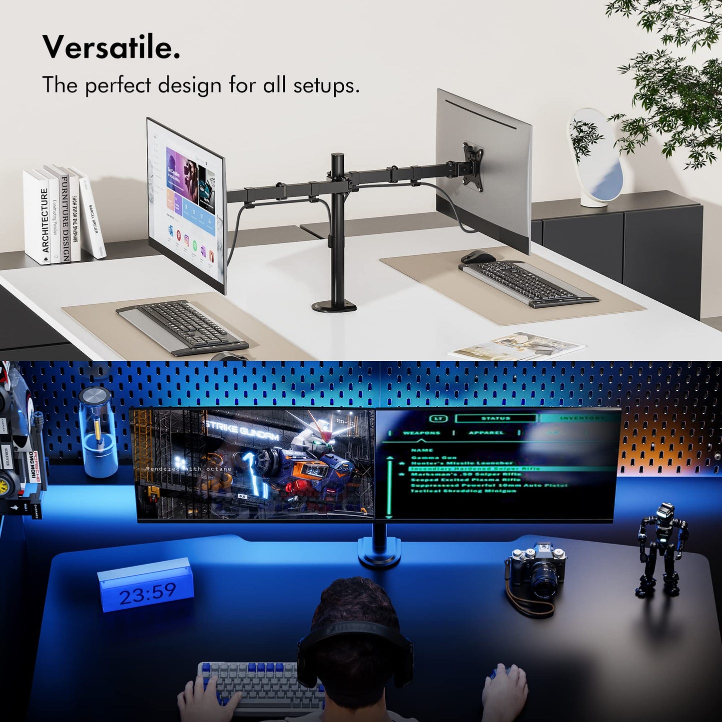 - VonHaus Dual Monitor Stand for 13-32" Screens, Twin Monitor Mount with Desk Clamp