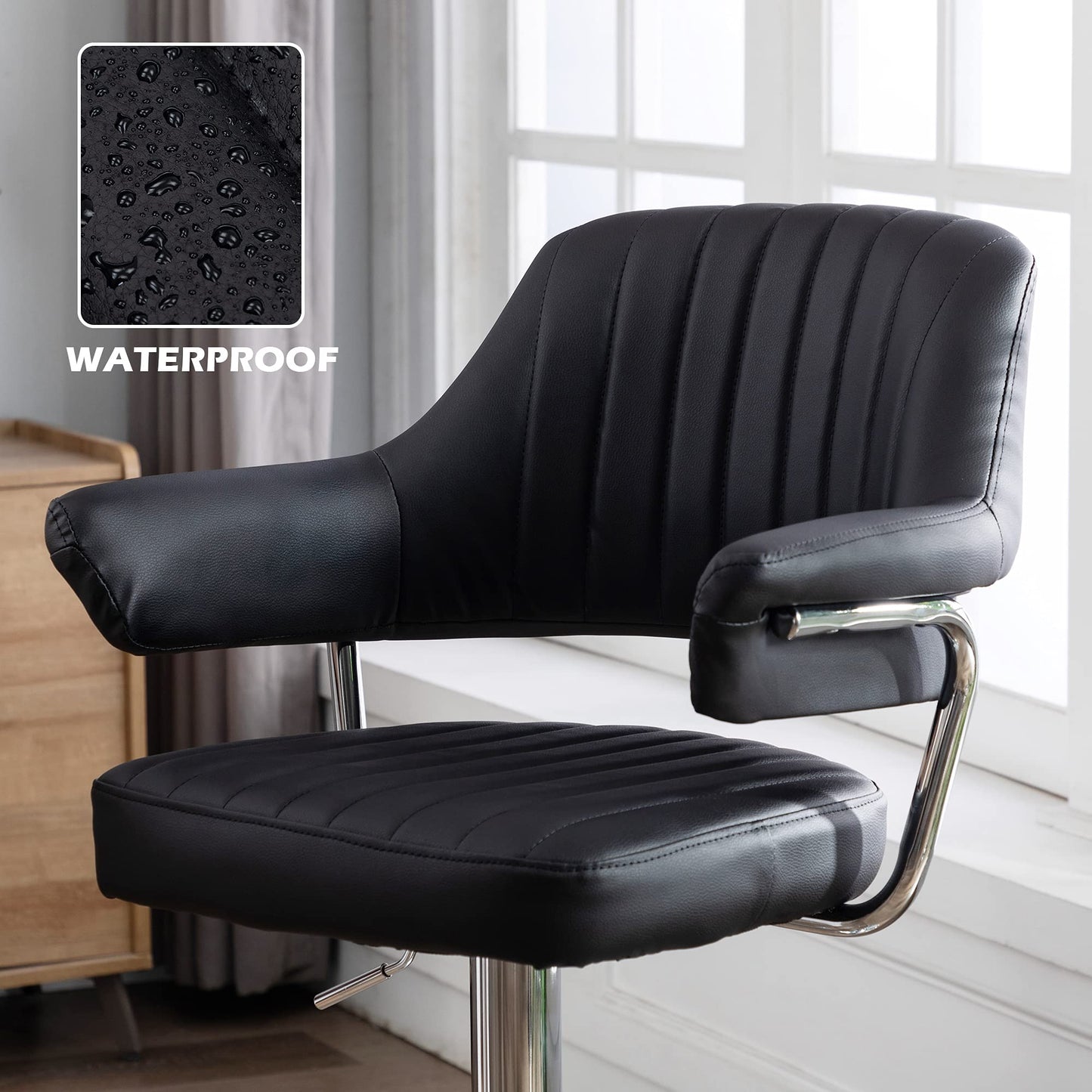 - HNNHOME Modern Emper Padded Swivel Faux Leather | Breakfast Kitchen Bar Stool -