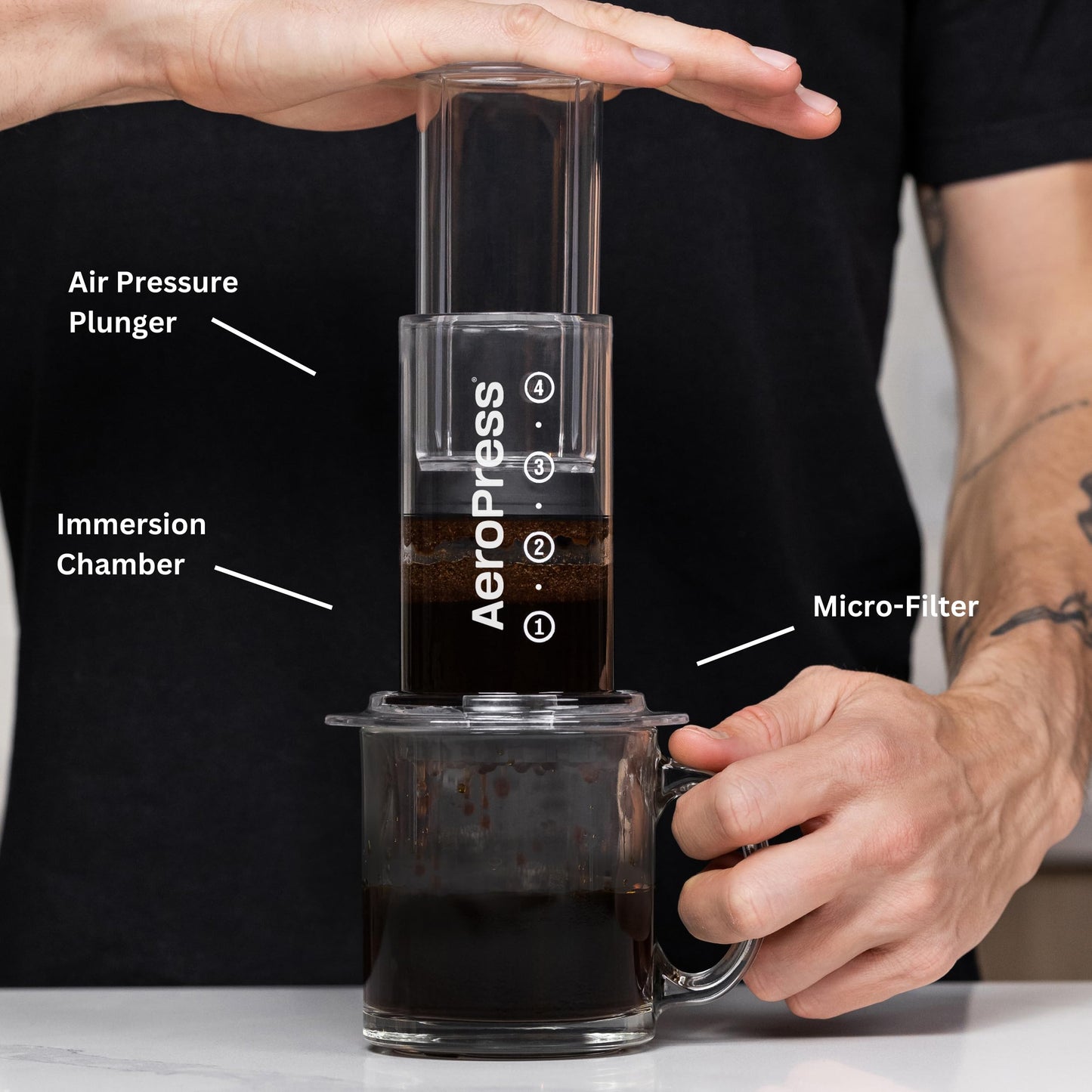 AeroPress Clear Coffee Press – 3 in 1 brew method combines French Press, Pourover, Espresso - Full bodied coffee without grit or bitterness