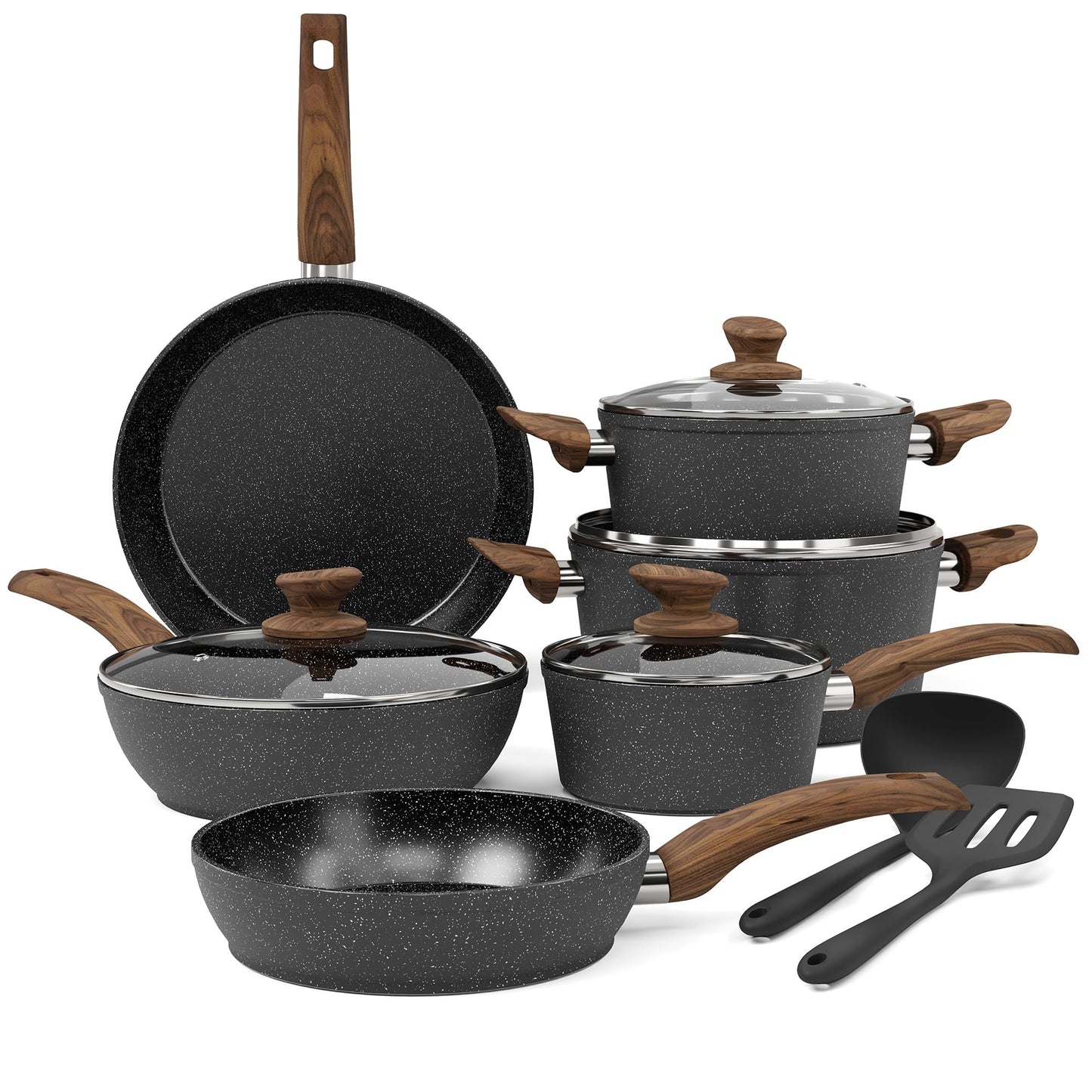 - Kitchen Academy Induction Hob Pots And Pans Set - 12 Piece Cooking Pans Set -