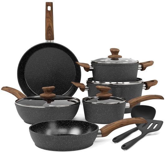 - Kitchen Academy Induction Hob Pots And Pans Set - 12 Piece Cooking Pans Set -
