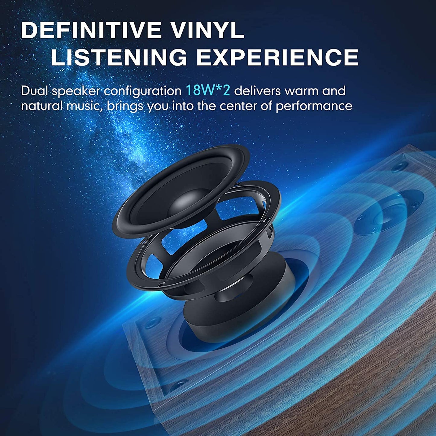 - 1 BY ONE Bluetooth Turntable Hi-Fi System with 36 Watt Bookshelf Speakers, Vinyl Record Player with Magnetic Cartridge