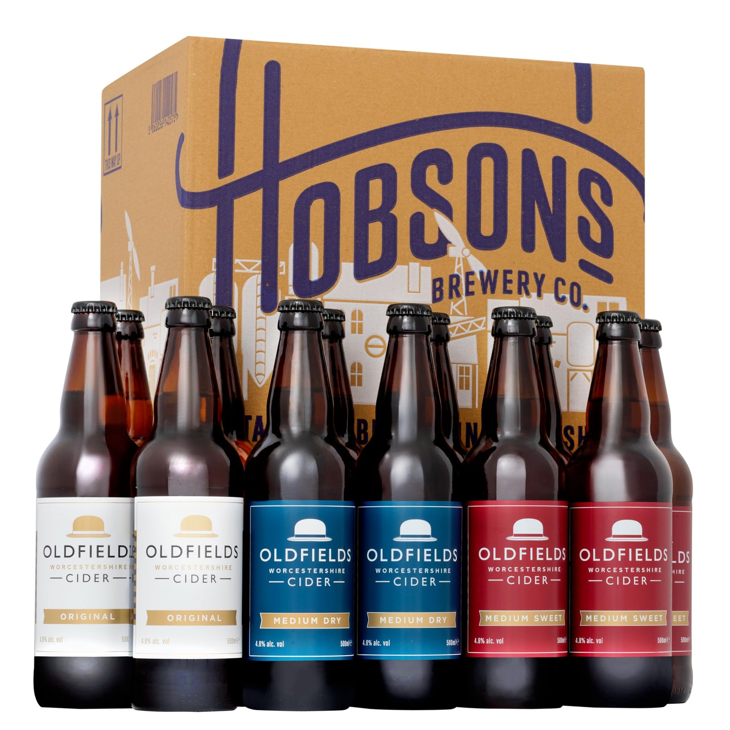 - Hobsons Oldfields Premium English Mixed Cider Selection Pack - Case of 12 x 500ml Bottles -