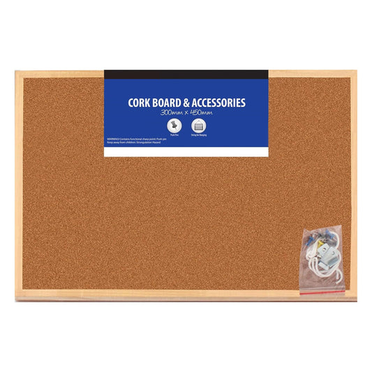 45x30cm Cork Board | Pin Notice |Office Memo School with Push Pins Board | Wooden Natural Frame Board