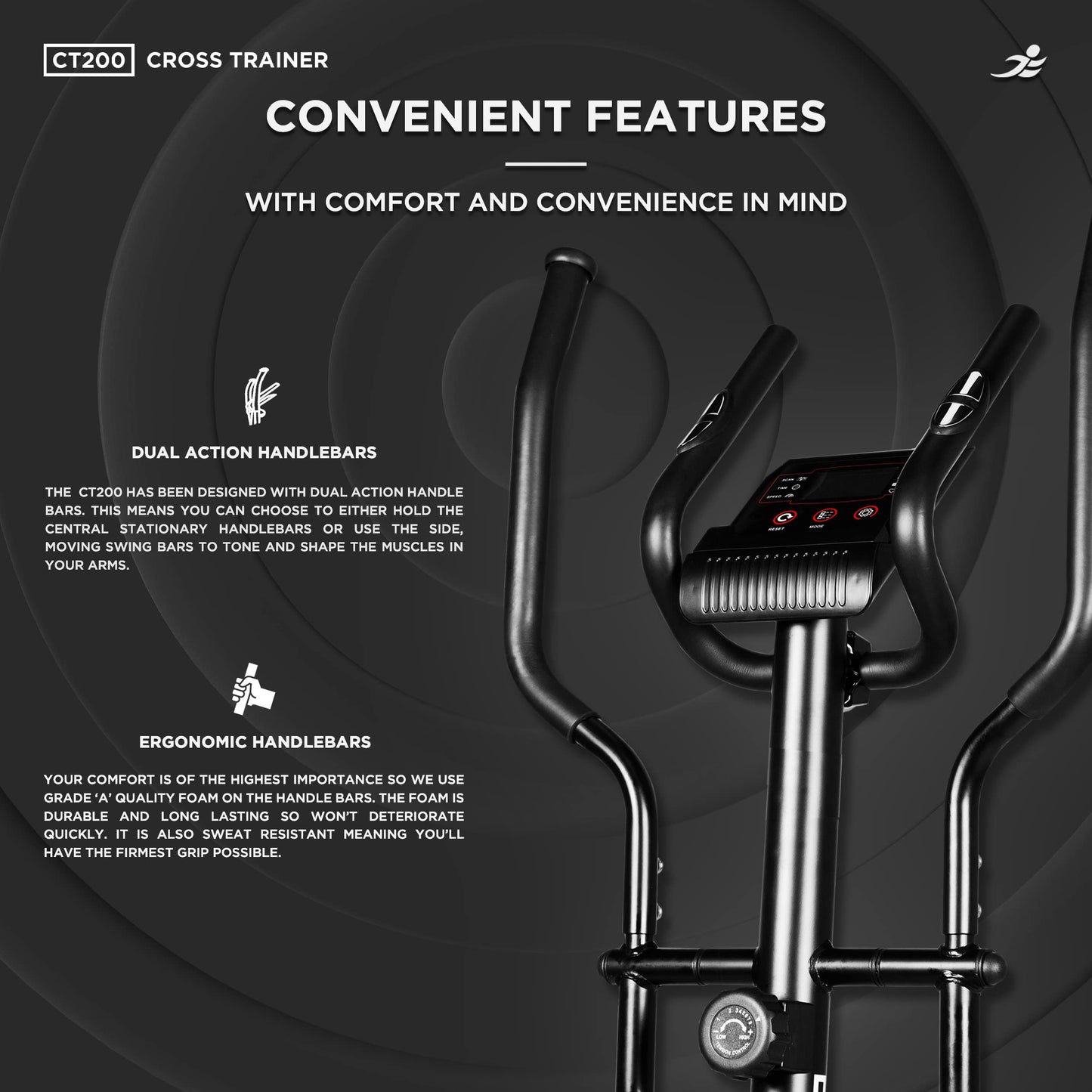- JLL CT200 Home Elliptical Cross Trainer | 2024 Model | 8 Level Magnetic Resistance | Cardio Workout, Advanced Momentum Mechanism to resemble 10kg | Console Display with Heart Rate Sensor -