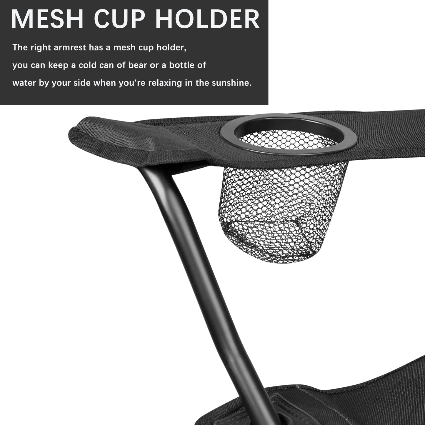 Camping Chair | Lightweight Folding | Portable Chairs for Outdoors | Cup Holder | Storage Cover | Outdoor Leisure Chair Durable with Arm Rest for the Beach, Lawn, Fishing Trip Garden and BBQs Black