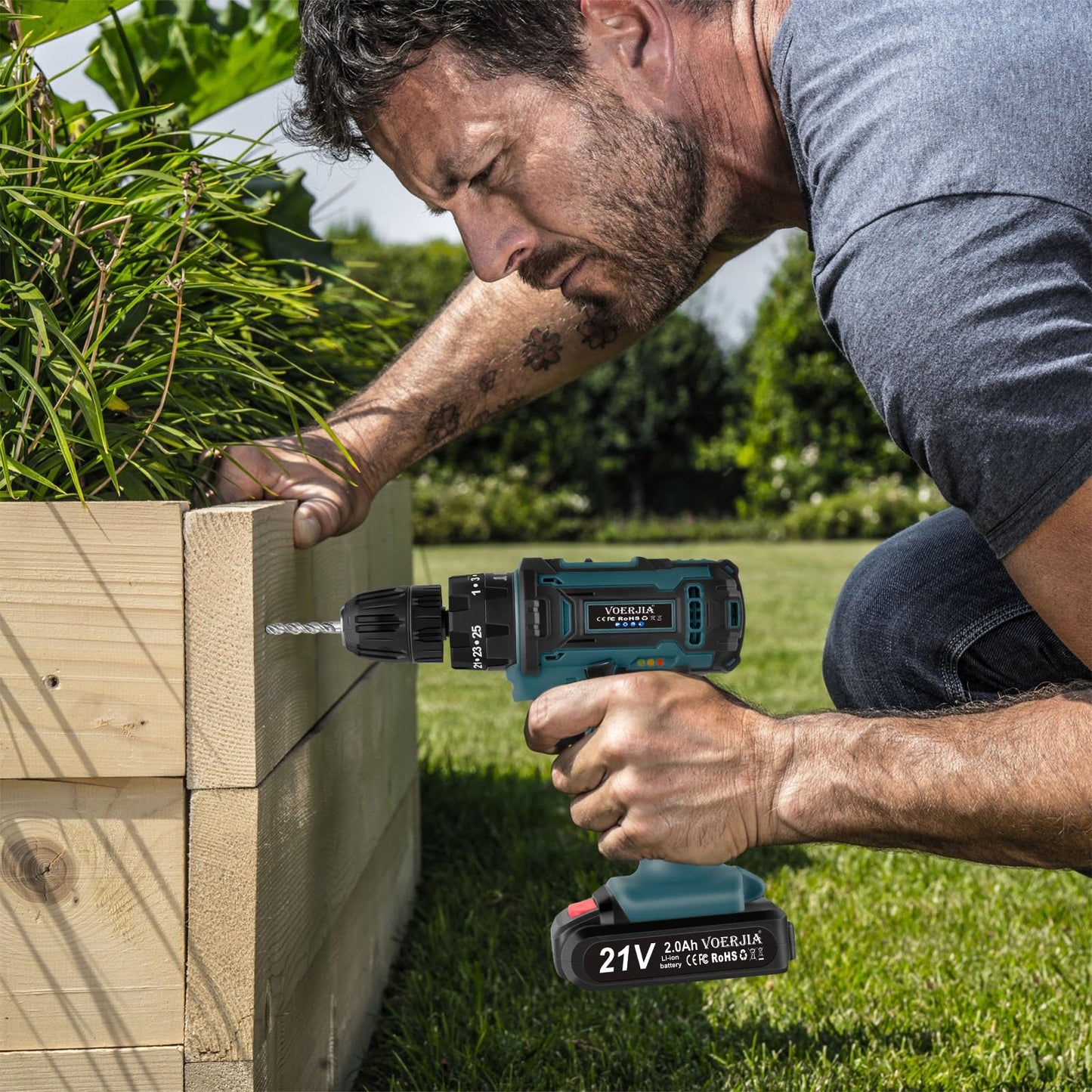 - VOERJIA 21V Cordless Drill, Power Drill Cordless, Cordless Drill with 2 Batteries 2000mAh -