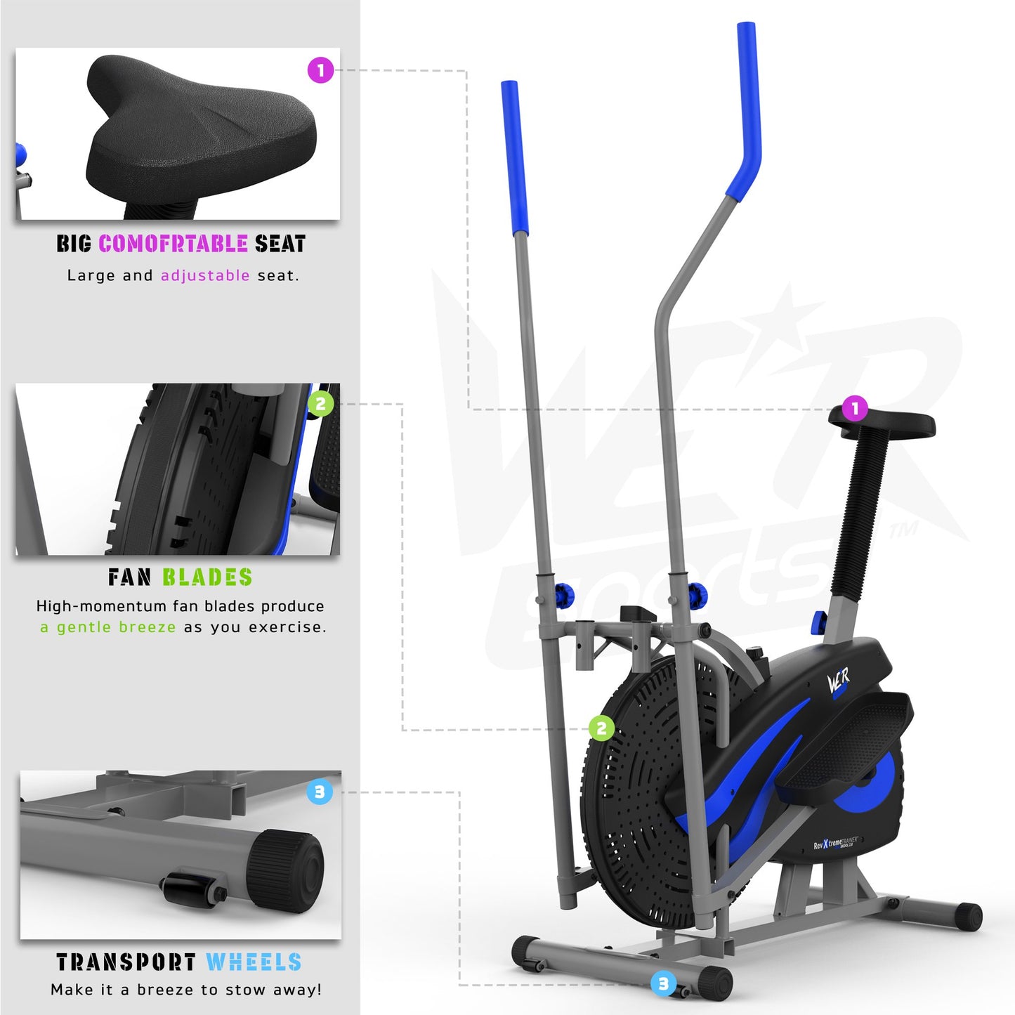 - We R Sports 2-IN-1 Elliptical Cross Trainer & Exercise Bike Home Fitness Cardio Workout Machine (Blue)