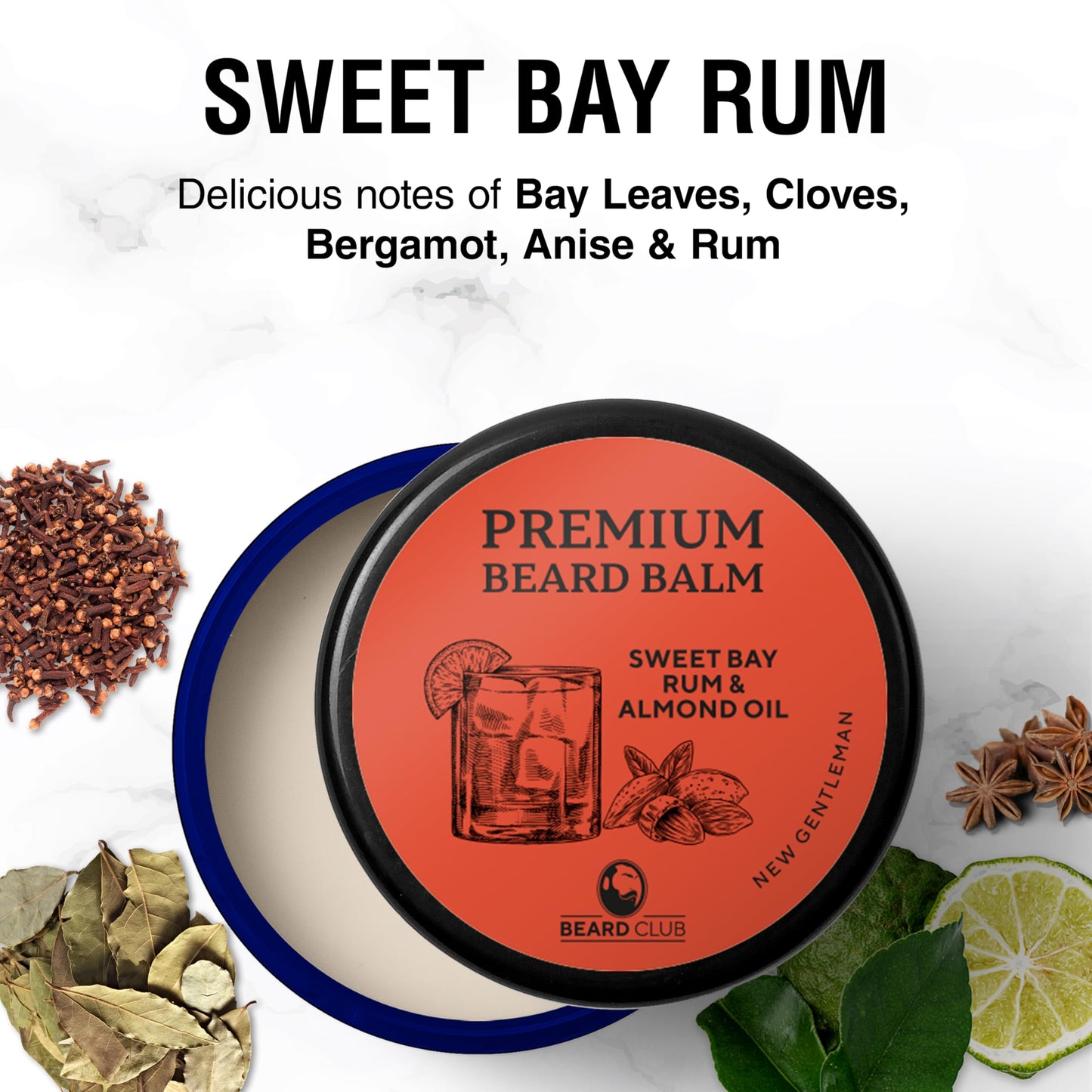 Beard Club Beard Balm for Men - Sweet Bay Rum - Premium Beard Conditioner and Softener for Shaping and Styling, Prevents Itching and Flaking - Natural and Organic - Butter Beard Wax for Men