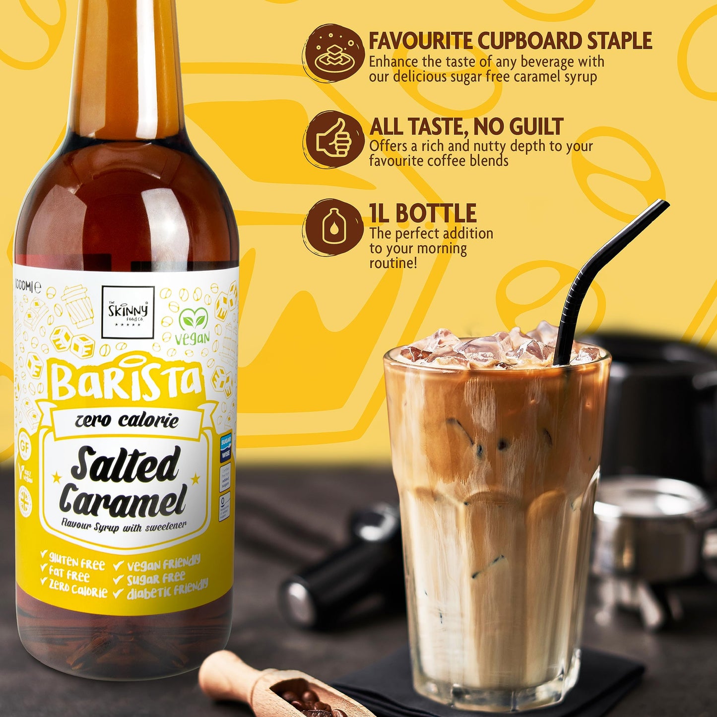 - Skinny Food Co Salted Caramel Syrup Zero Calorie 1L | Sugar Free Coffee Syrups -
