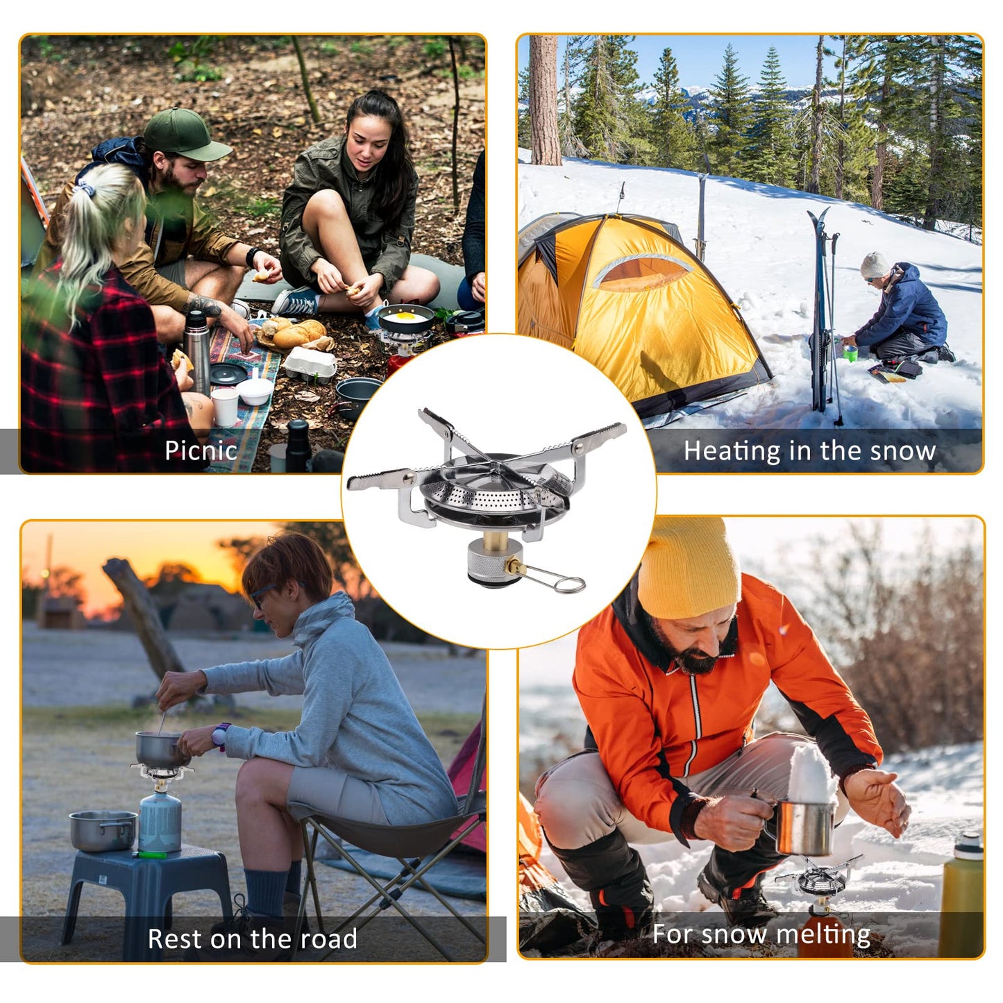 Camping Gas Stove Portable Single Burner 2800W Mini Pocket One-Piece Gas Burner Backpacking Cooking Folding Stove Camping Cookware for Picnic Camping Trekking Fishing Outdoor Activities
