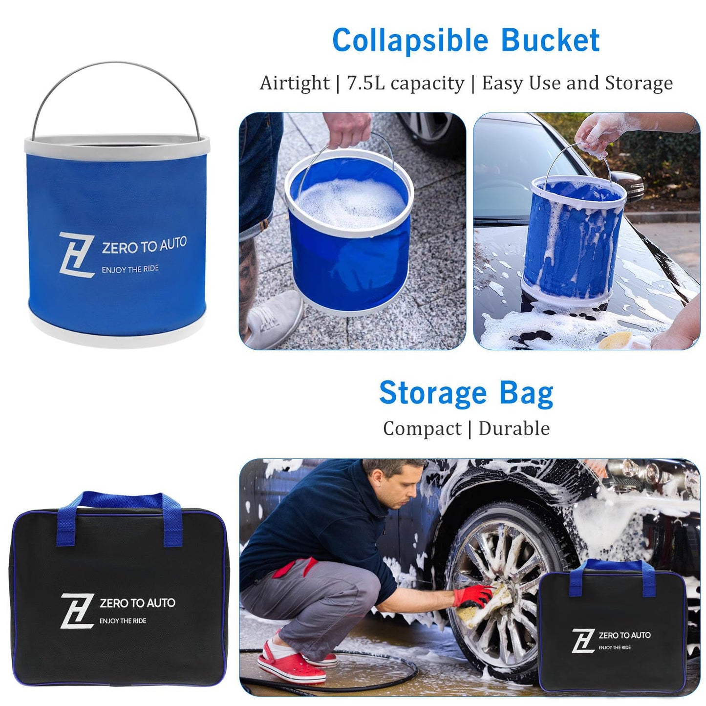 - Zero to Auto® Ultimate 22 Pieces Car Cleaning Kit with Collapsible Bucket and Bag for Interior/Exterior Detailing/Washing including Brush Microfibre Towel Mitt For Wheels Leather Dashboard