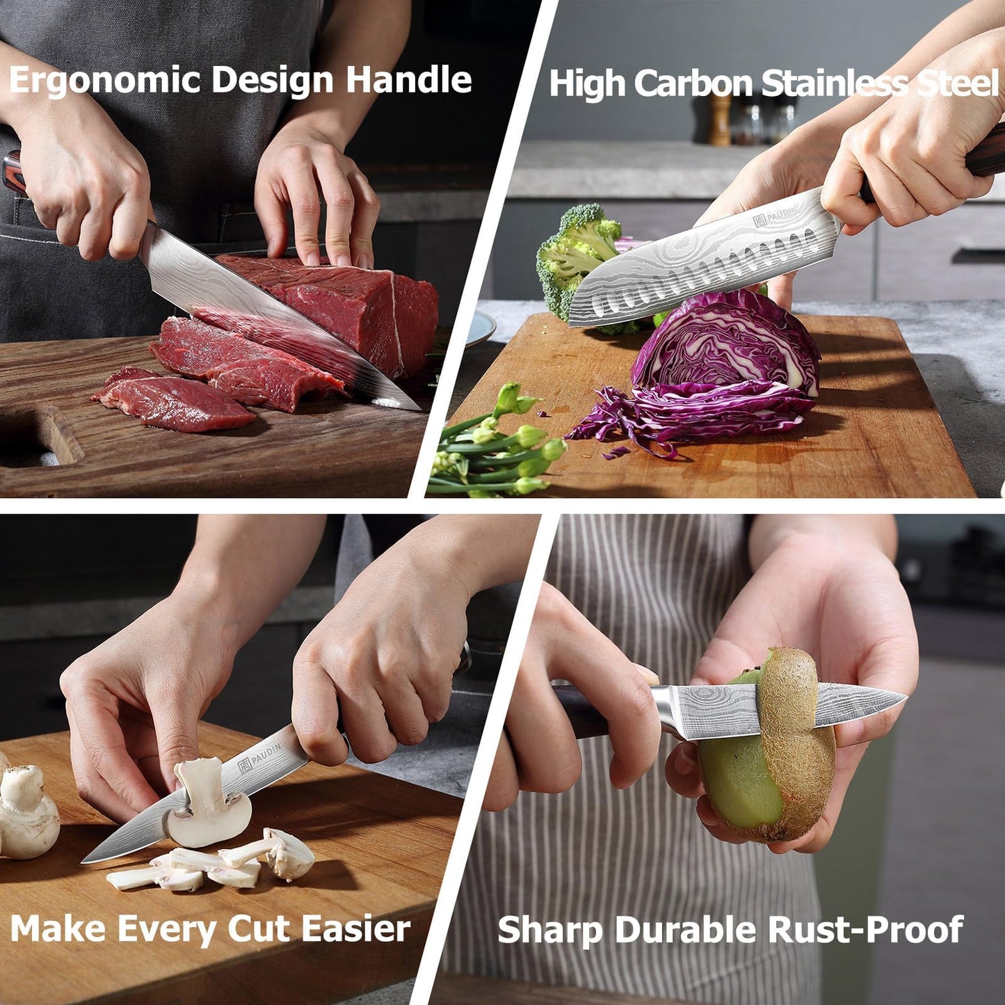 - PAUDIN Kitchen Knife Set | High Carbon Stainless Steel Kitchen Knives | 5 Piece Chef Knives Set -