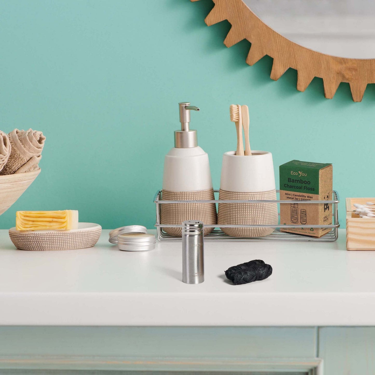 - EcoYou Eco Floss | 2 Charcoal Dental Floss Refills + Dental Floss Holder | Mint & Candelilla Wax -