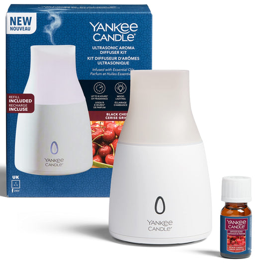 - Yankee Candle Ultrasonic Aroma Diffuser Kit | Black Cherry Aroma Diffuser Oil | LED Colour Changing | Auto Off Timer | Quiet Operation | UK Plug