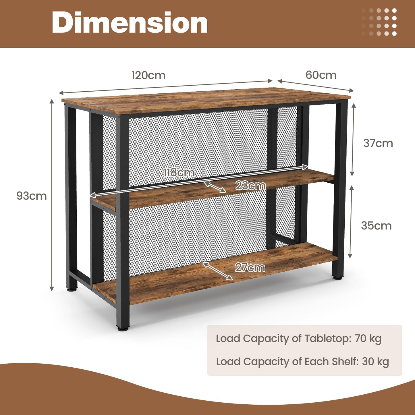 - TANGZON 3-Tier Bar Table | Metal Frame Rectangular Kitchen Table -