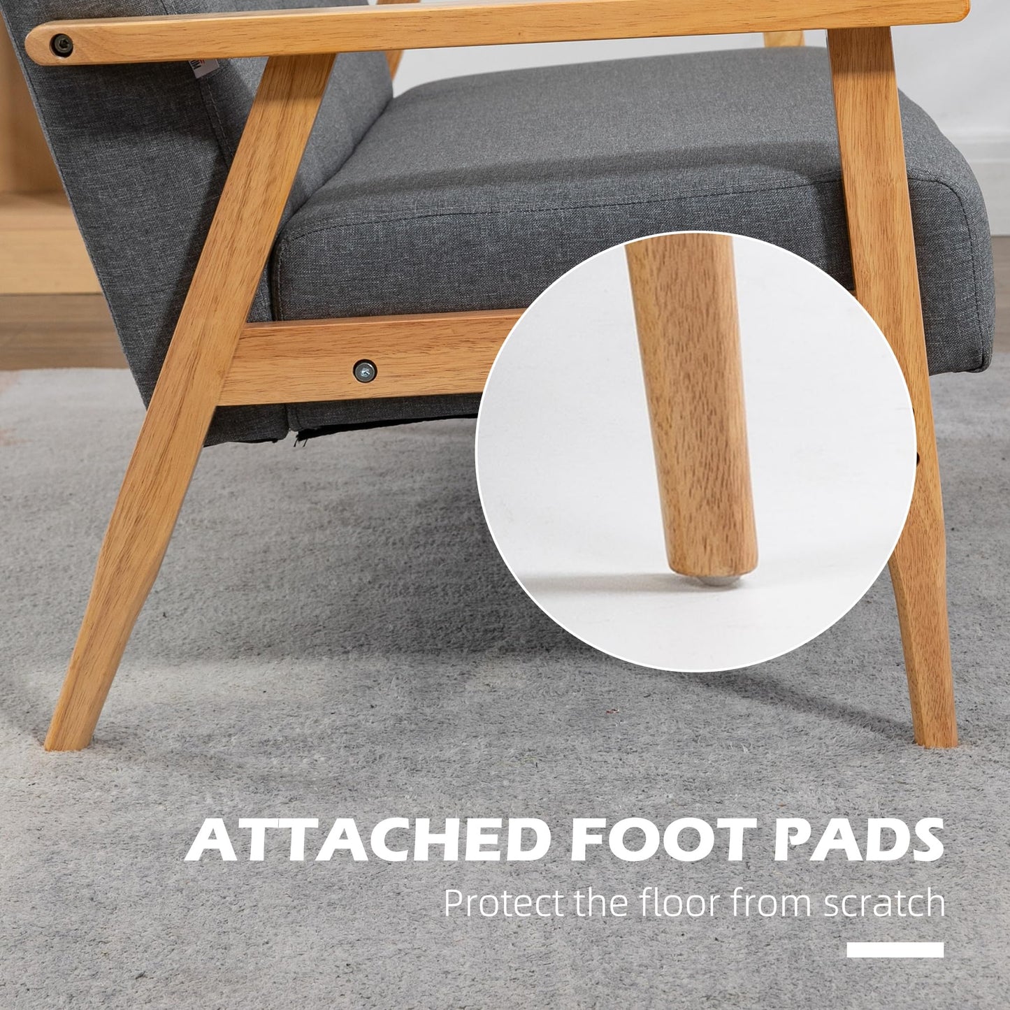 - HOMCOM Modern 3 Seater Sofa | Linen Fabric Upholstery Tufted Couch | Rubberwood Legs Dark -