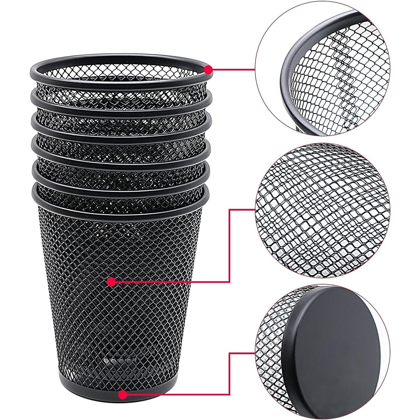 Answaily Pen Holder 6 Pack, Mesh Desk Organizer Pen Pot Pencil Holders, Stationary Supplies Pencil Pots For Office, Home, Classroom (Black 6pcs)